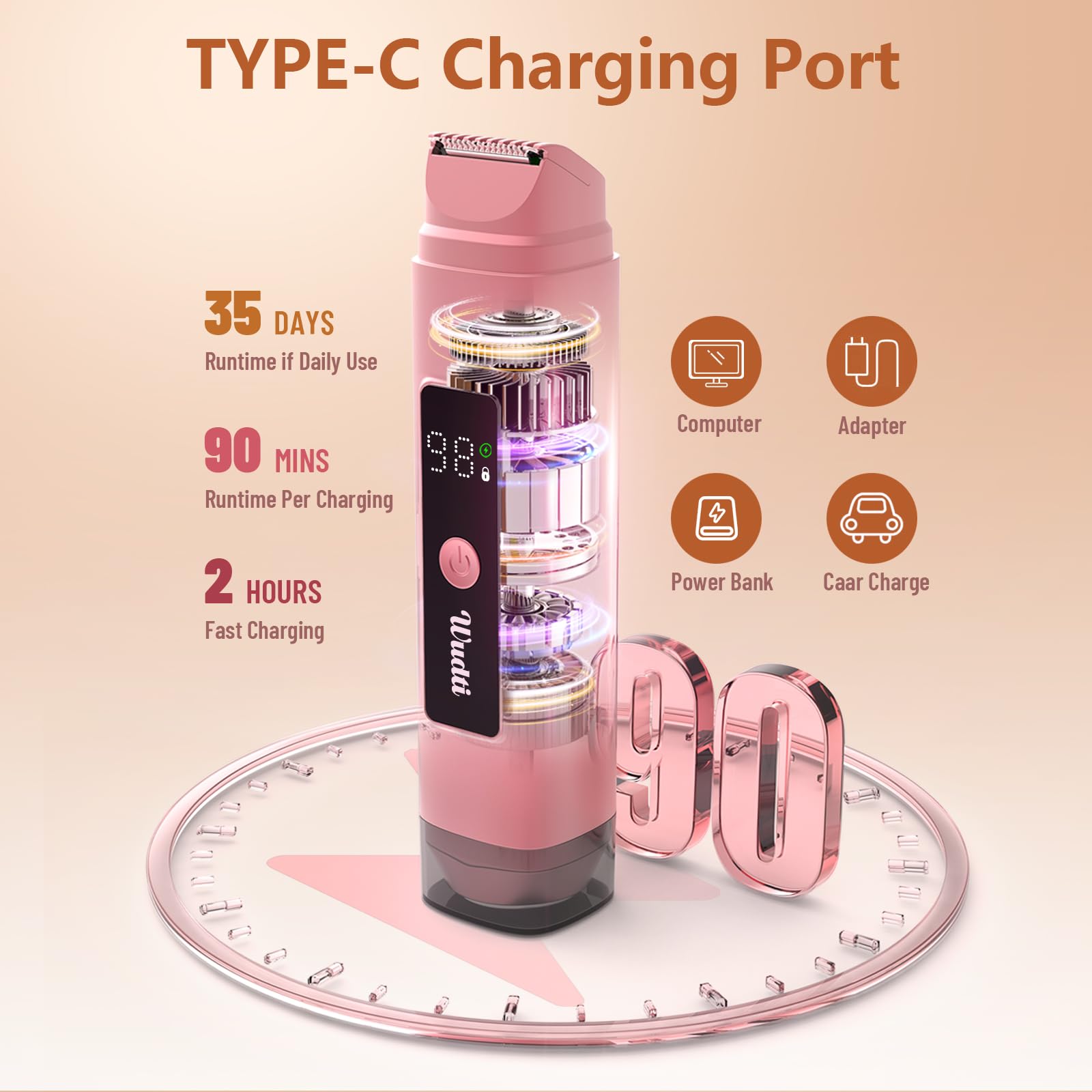 Dynooper bikini trimmer Tea Rose dual-speed motor handles light to thick hair.