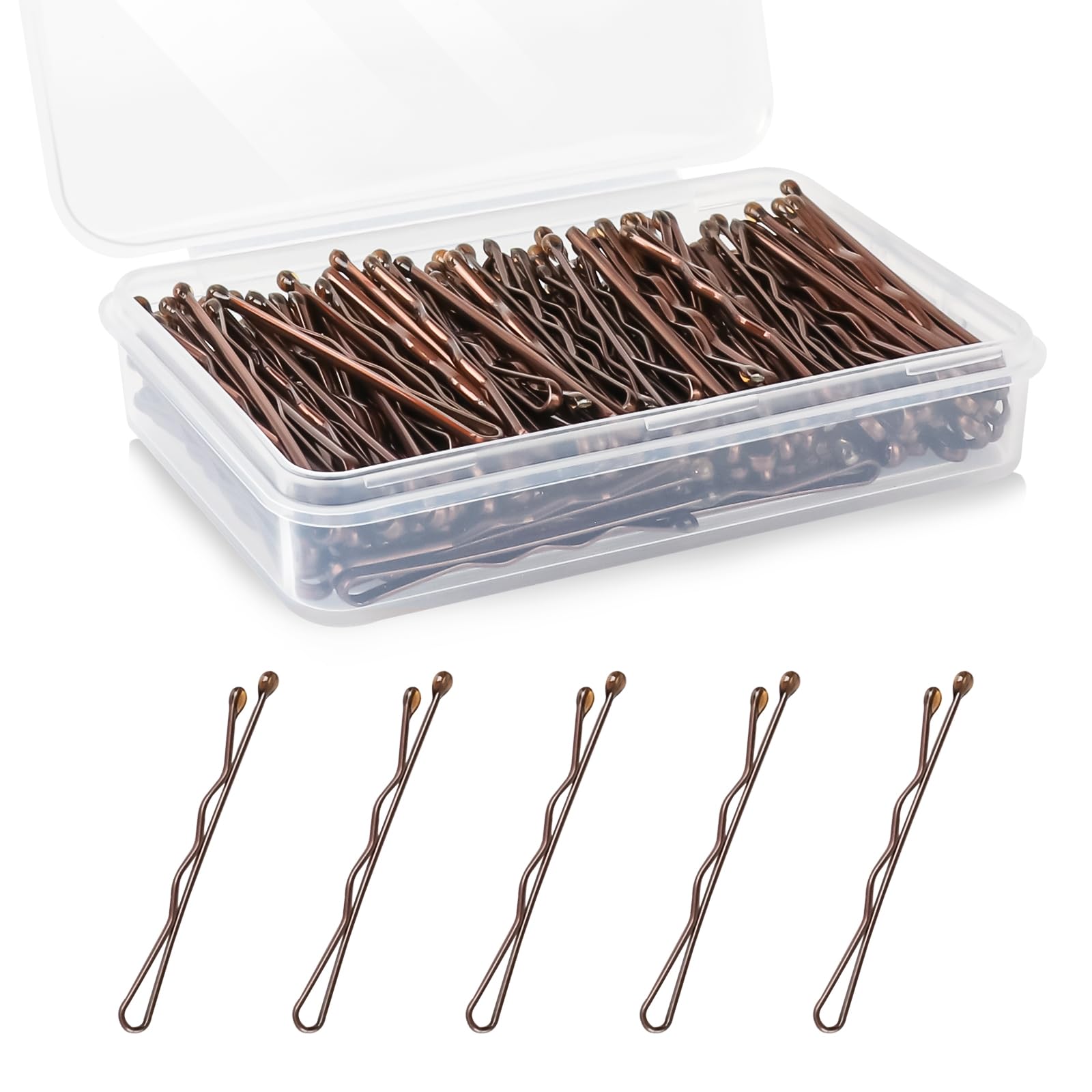 DySaLic mini Bobby pins in brown storage box, ideal for travel and quick touch-ups.