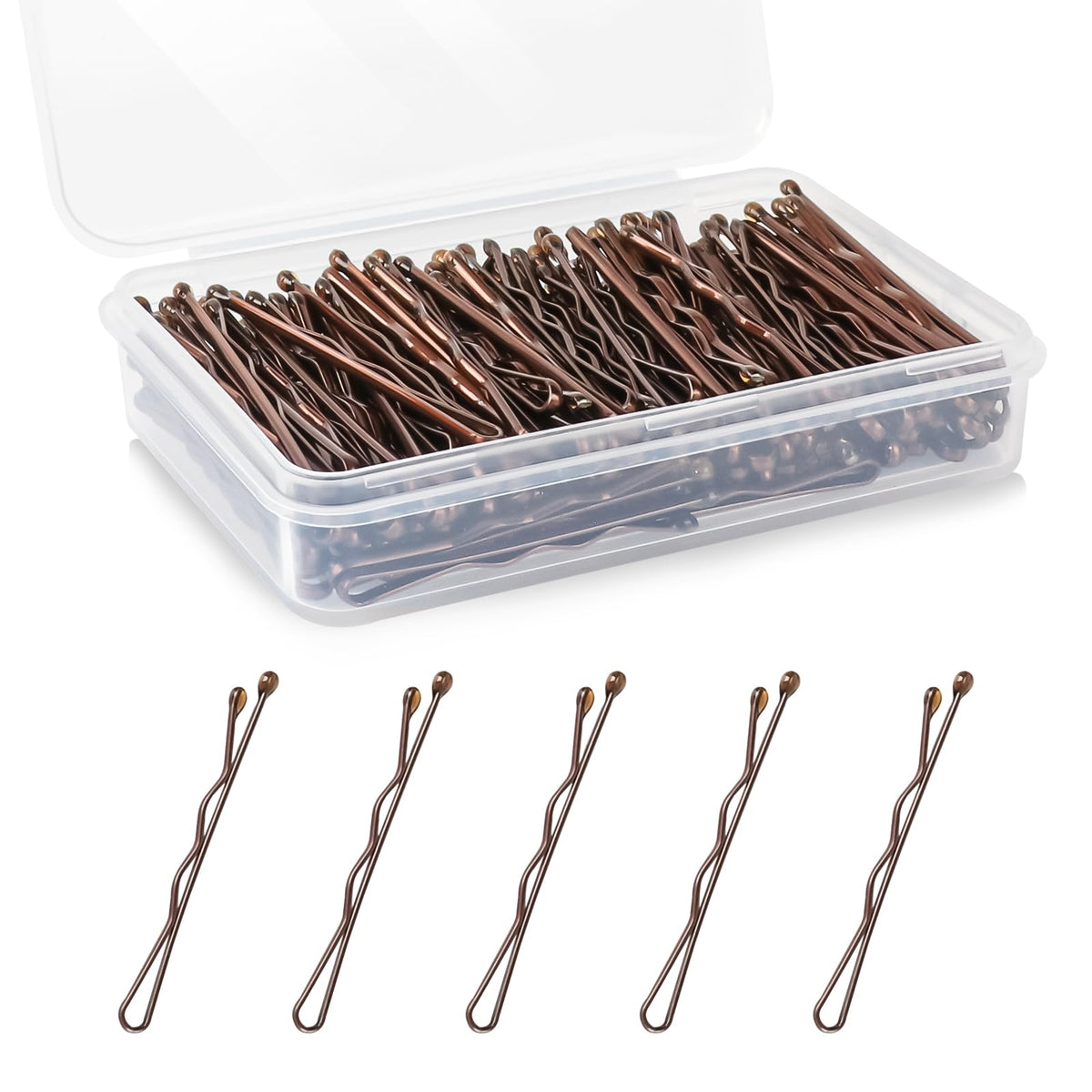 DySaLic mini Bobby pins in brown storage box, ideal for travel and quick touch-ups.