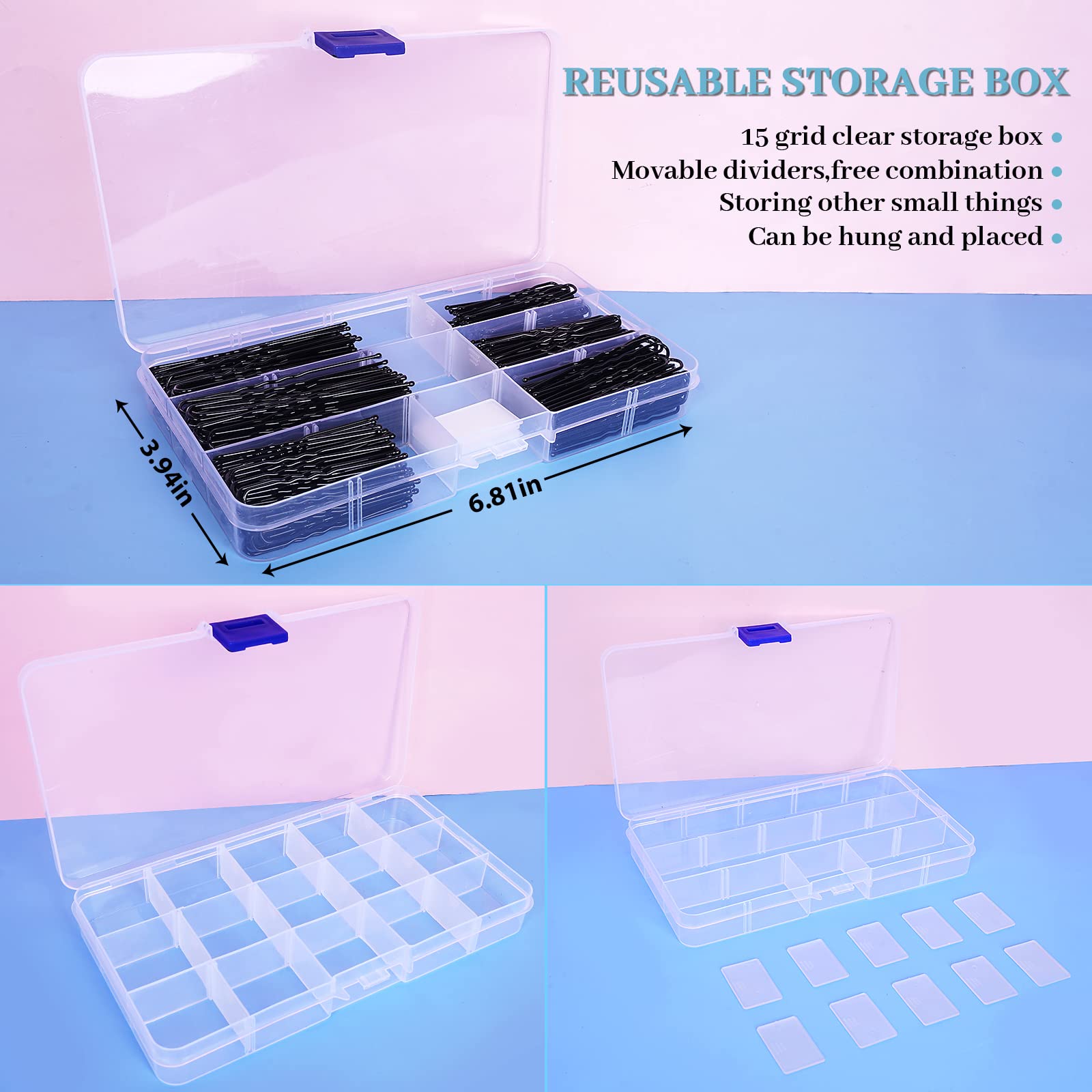 Dysalic storage box with movable dividers for organization.