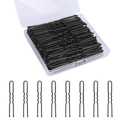 DySaLic U shape hair pins 100-piece set in a black storage box for organized styling.