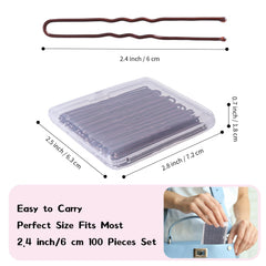 Dysalic brown U-shaped hair pin close-up showing smooth-coated ends for scalp comfort.