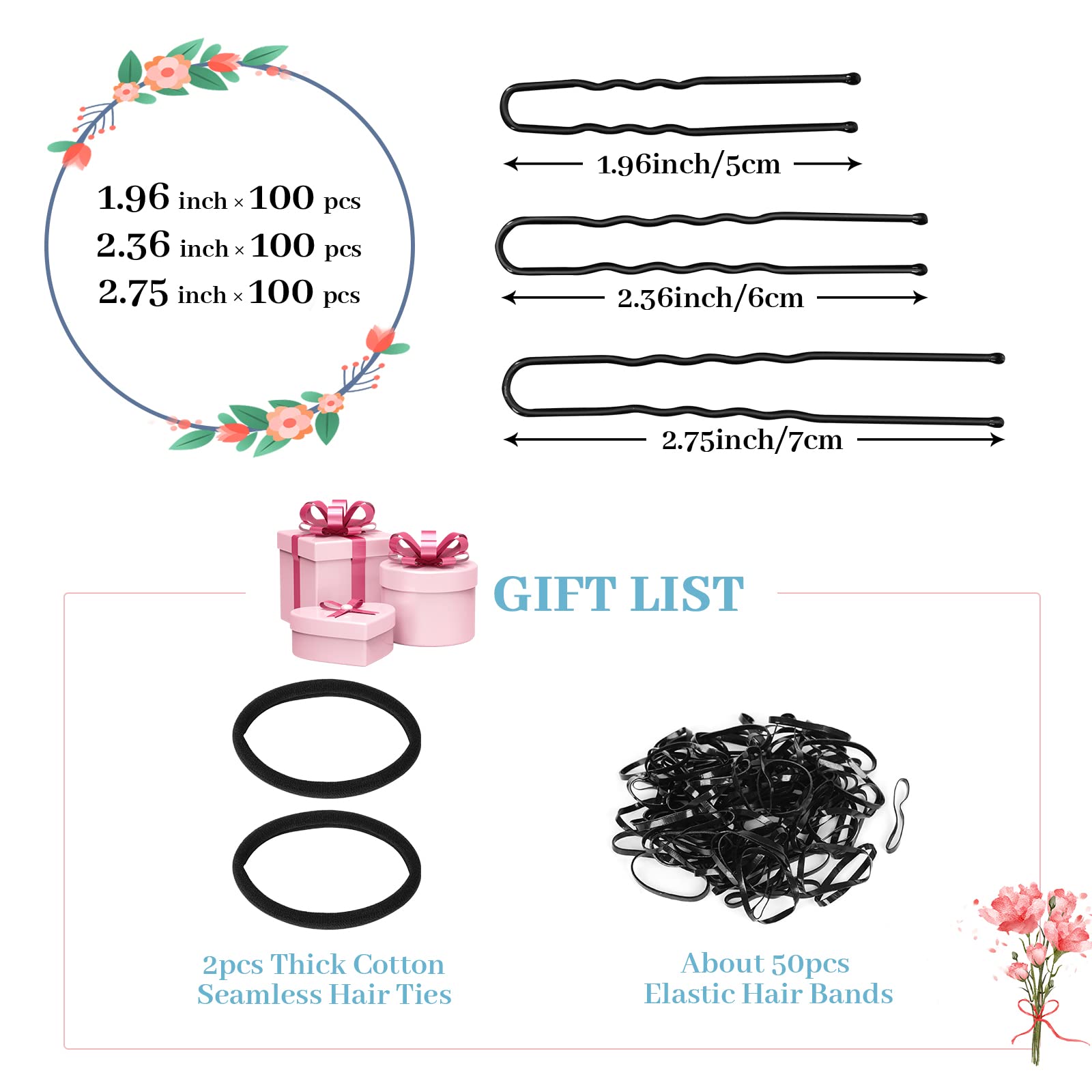 Dysalic U-shape hair pins in 2.36in size for versatile styling.