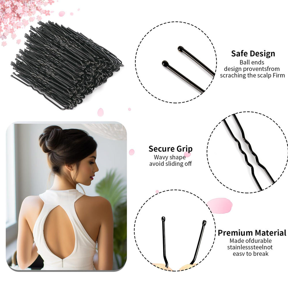 DySaLic U-shaped pins securing hair without snagging or slipping.