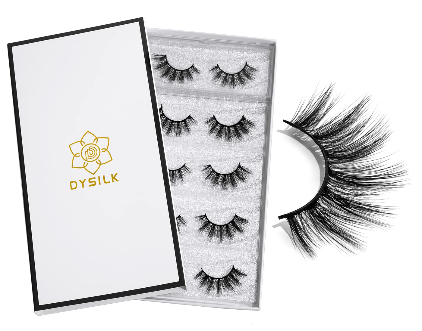 DYSILK natural lash pack with five pairs for daily wear and blending.