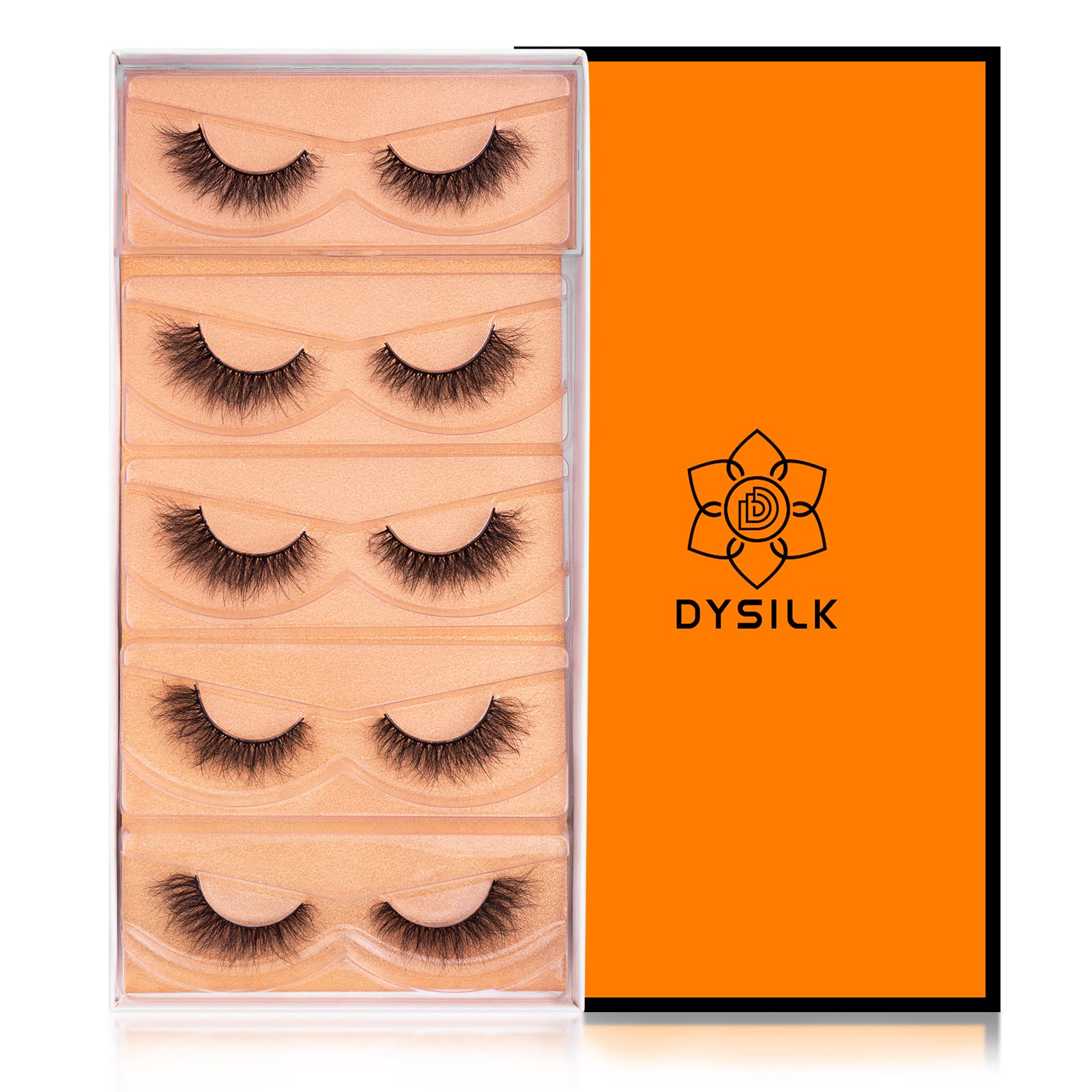 DYSILK Wispy Lashes ready-to-apply with standard lash adhesives.