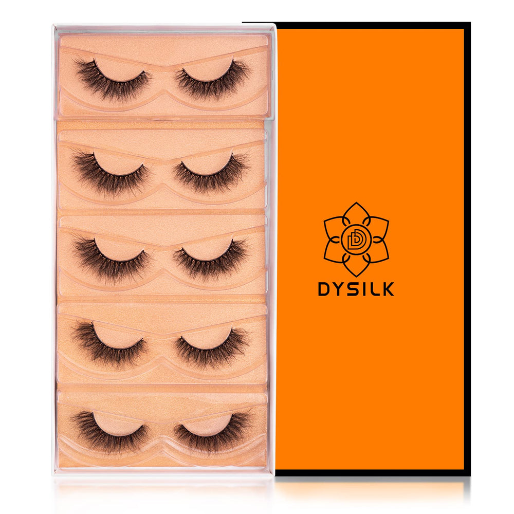 DYSILK Wispy Lashes ready-to-apply with standard lash adhesives.