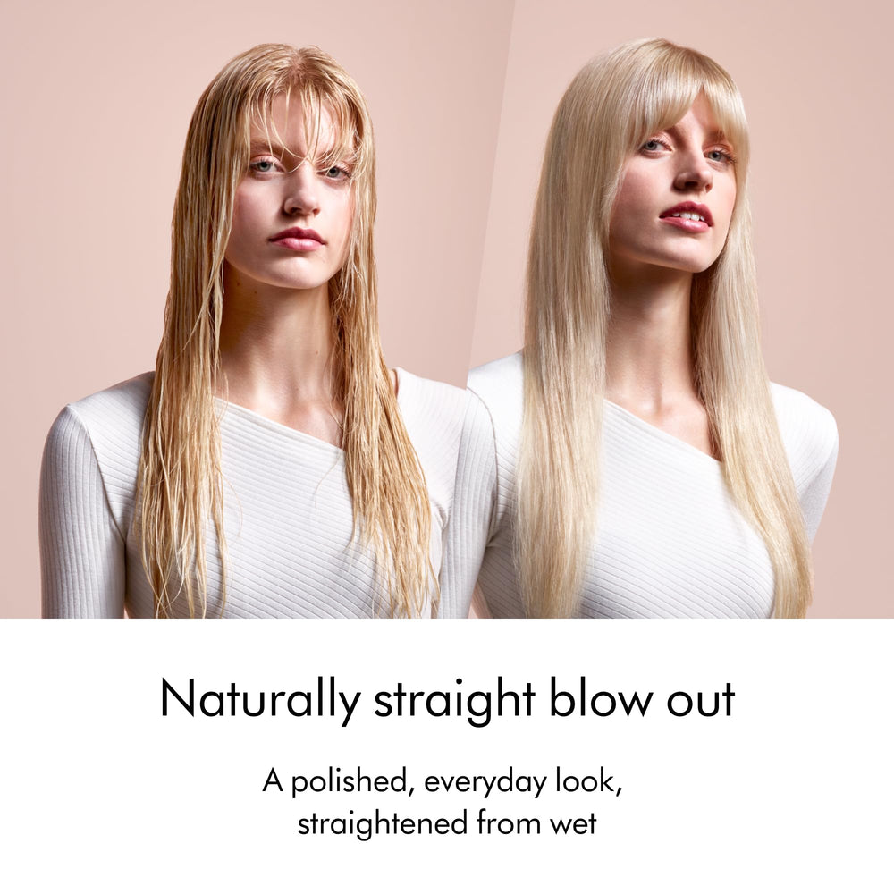 Dyson Airstrait glass bead thermistors regulate temperature for hair protection.