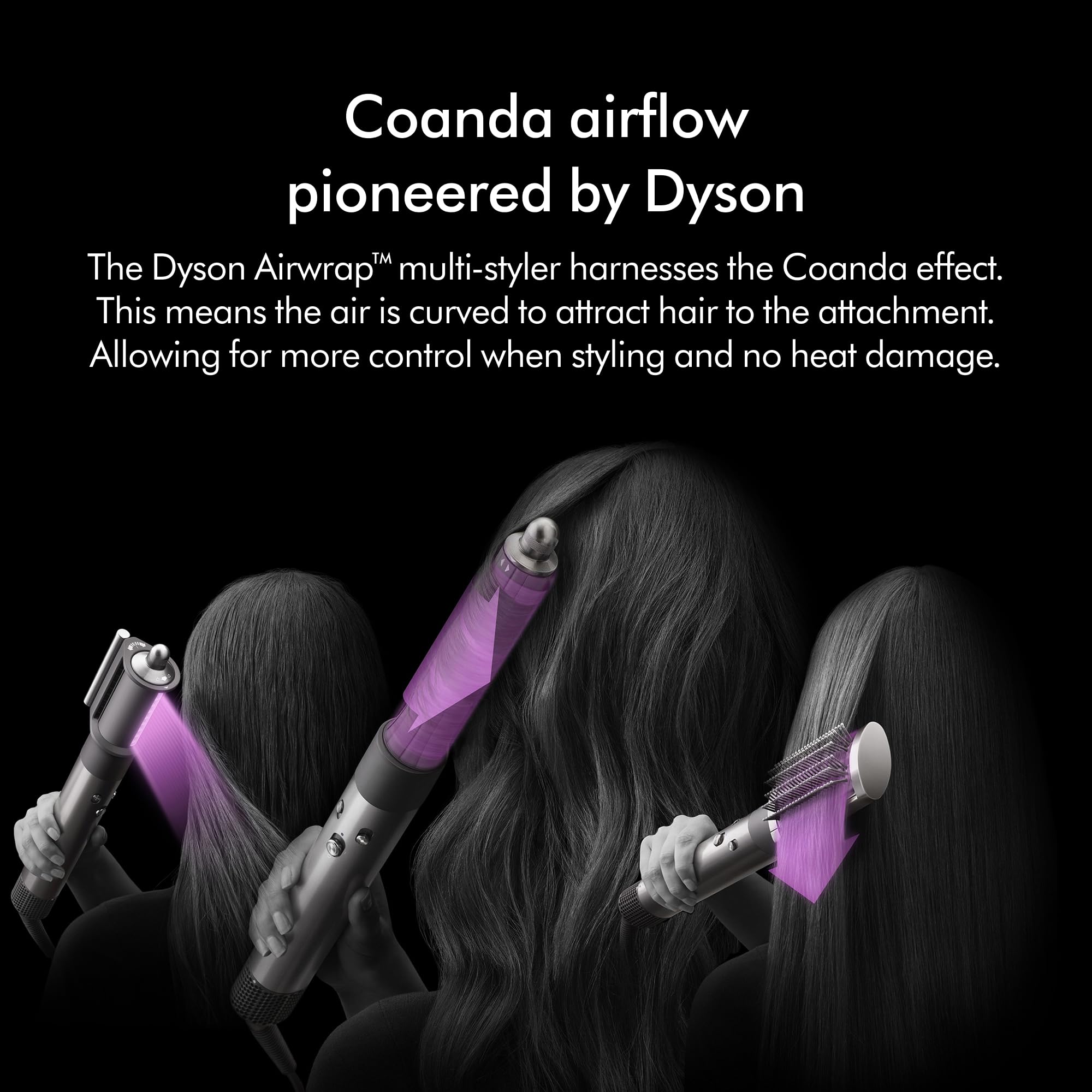 Curl barrel in use on long hair for soft, natural waves.