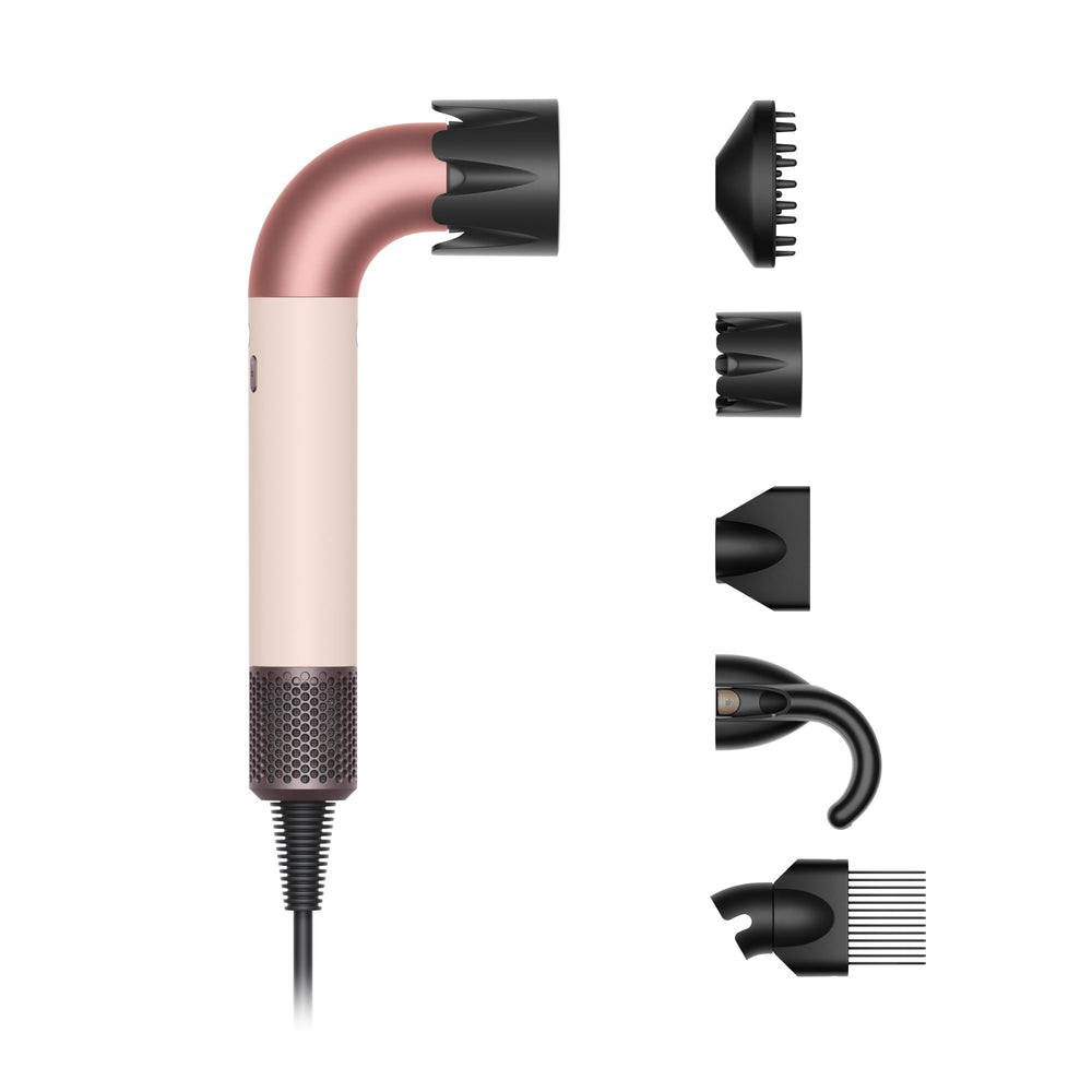Dyson Supersonic r ceramic pink rose gold dryer front view showing compact design and color