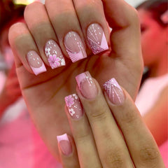 DZPGUONIZ pink French tip nails pack for easy at-home manicure.