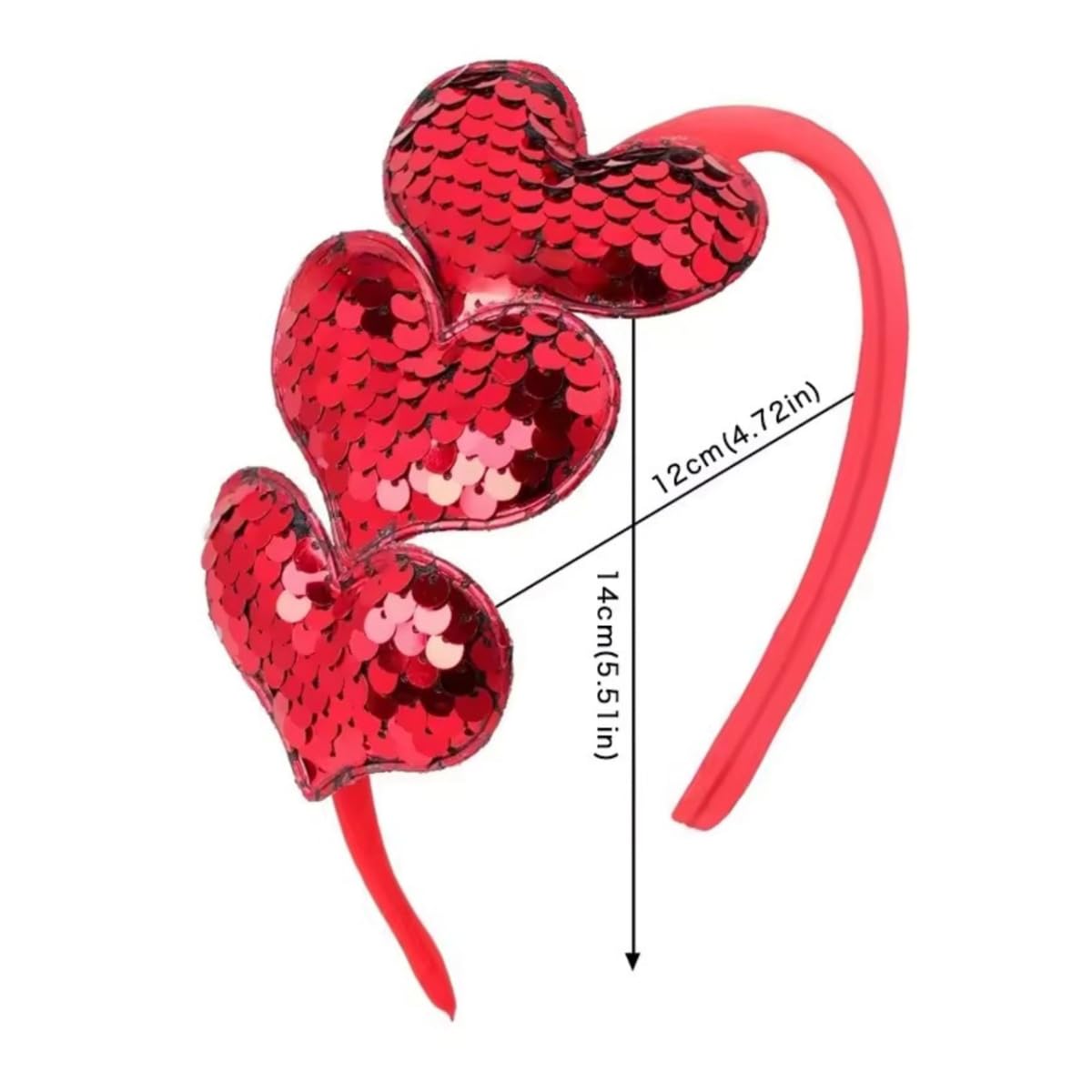 Dzrige diadema corazón brillos rojo, ideal para looks festivos
