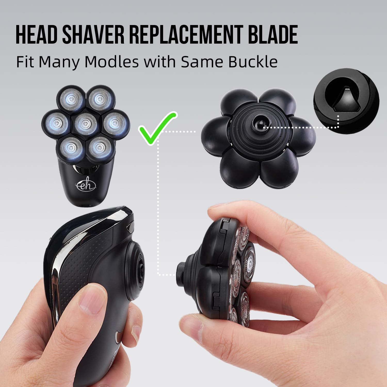 E-Hunter FlexSeries universal head shaver compatibility with replacement heads.