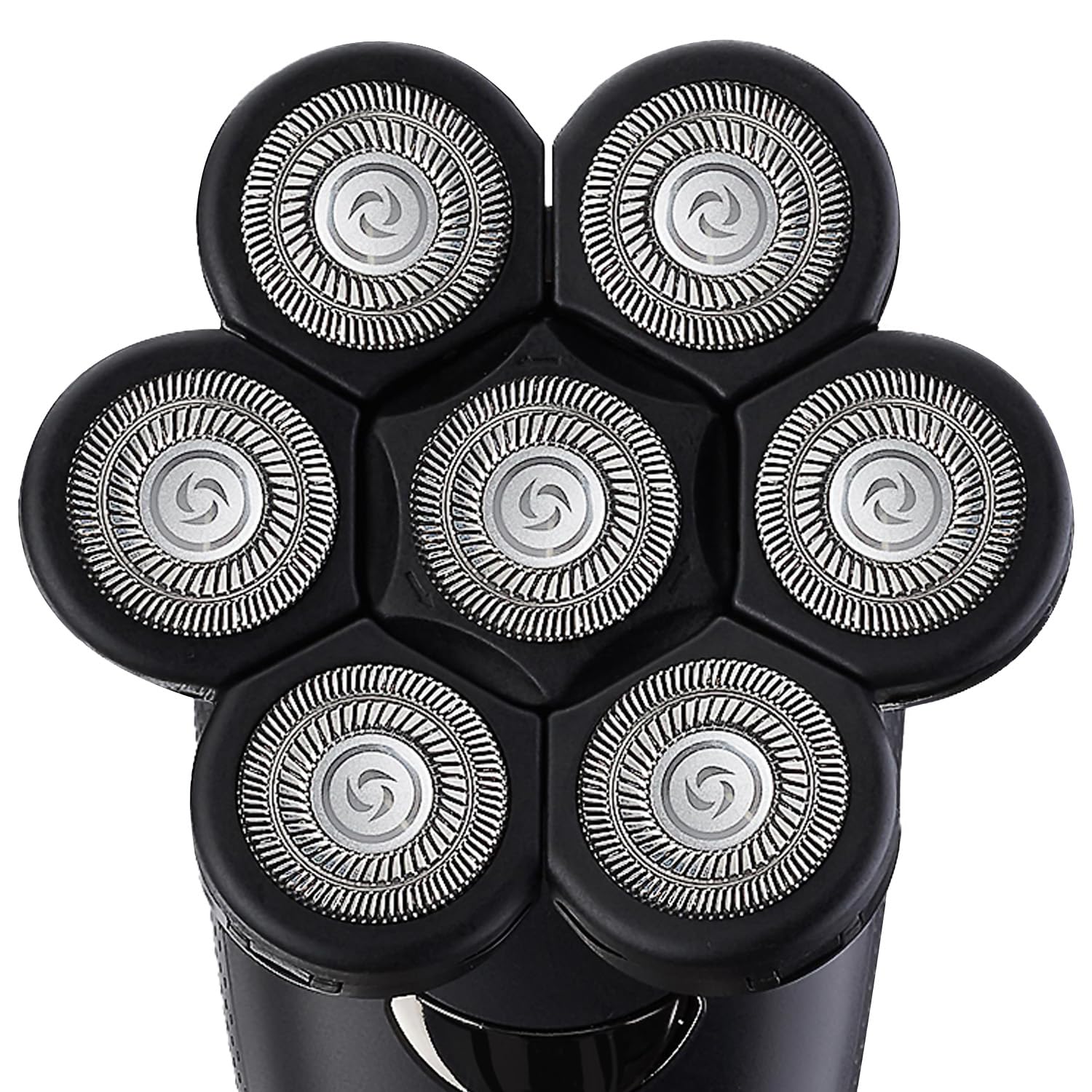 E-Hunter packaging contents display three replacement heads and three cleaning brushes.