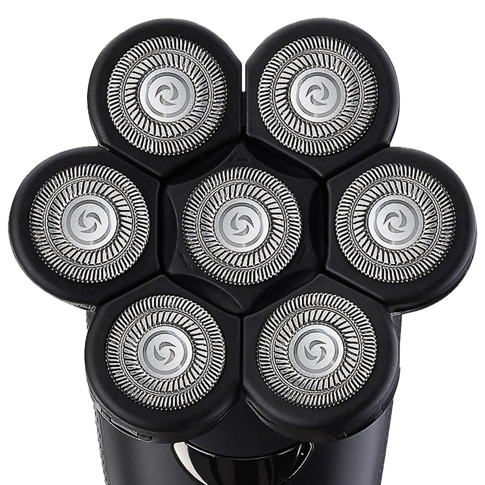 E-Hunter packaging contents display three replacement heads and three cleaning brushes.