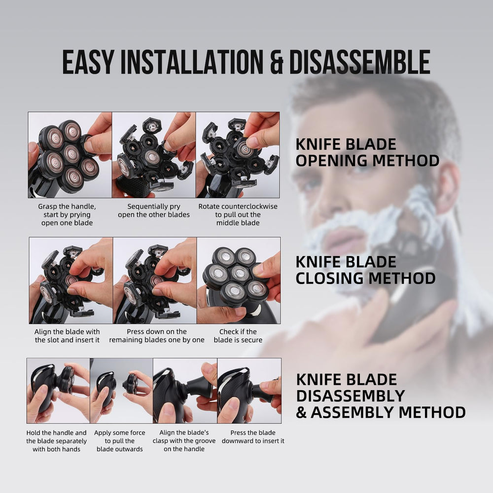 E-Hunter blades support wet and dry shaving for versatile grooming.