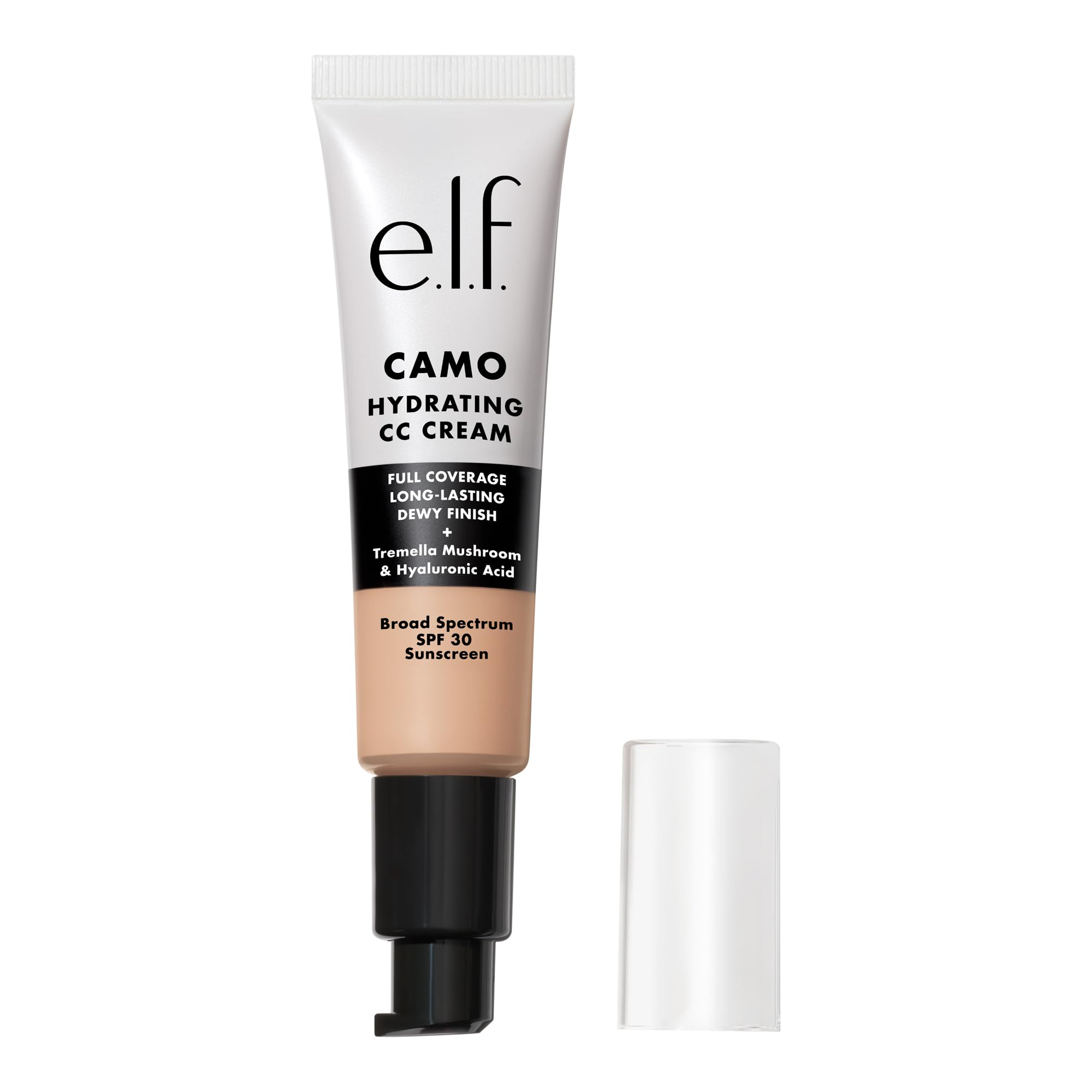 e.l.f. CC crema camuflaje hidratante, envase compacto para piel hidratada y luminosa.
