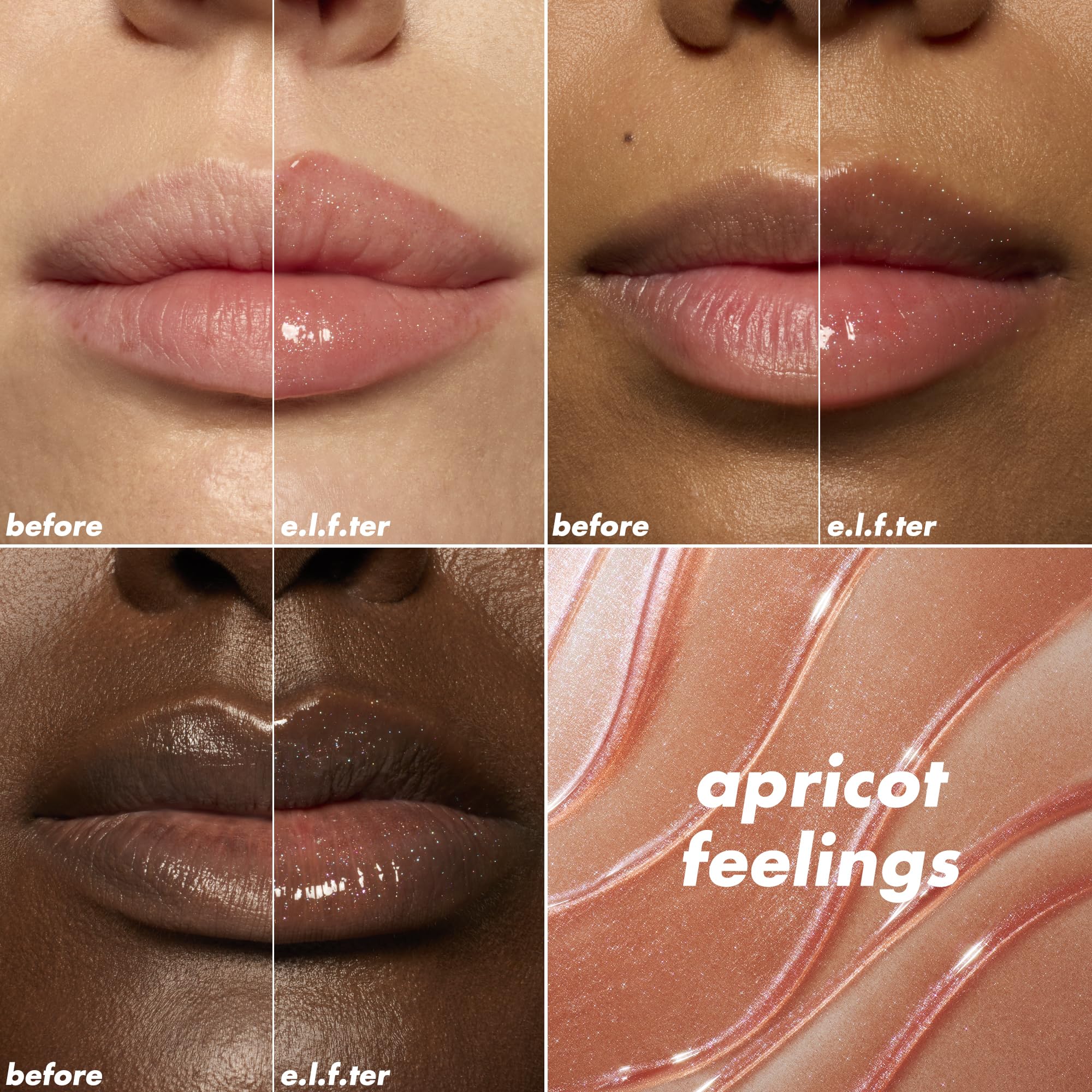 Labios con brillos de e.l.f. Glow Reviver Lip Oil para un look luminoso