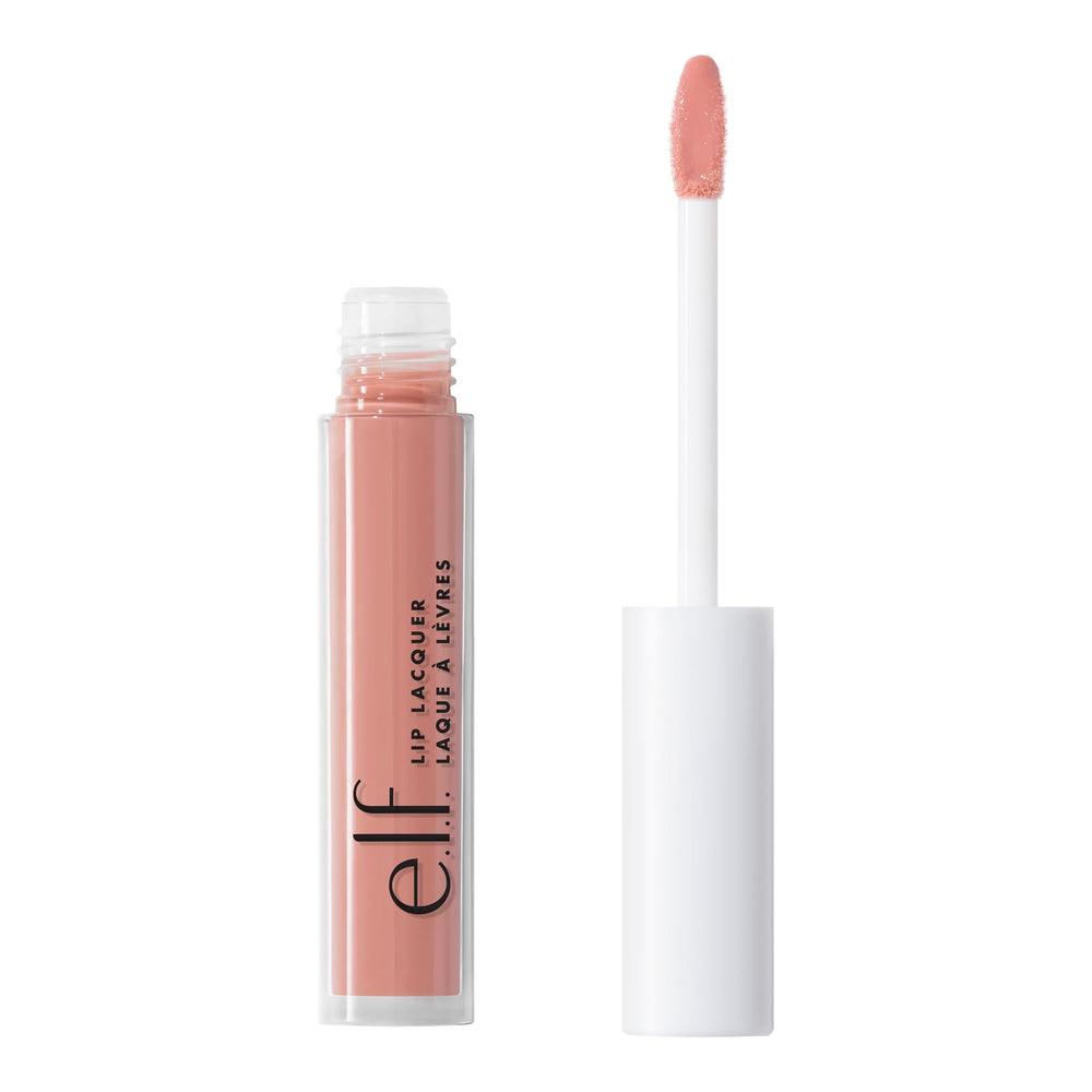 e.l.f. Lip Lacquer shows plush doe-foot applicator delivering precise sheer color.