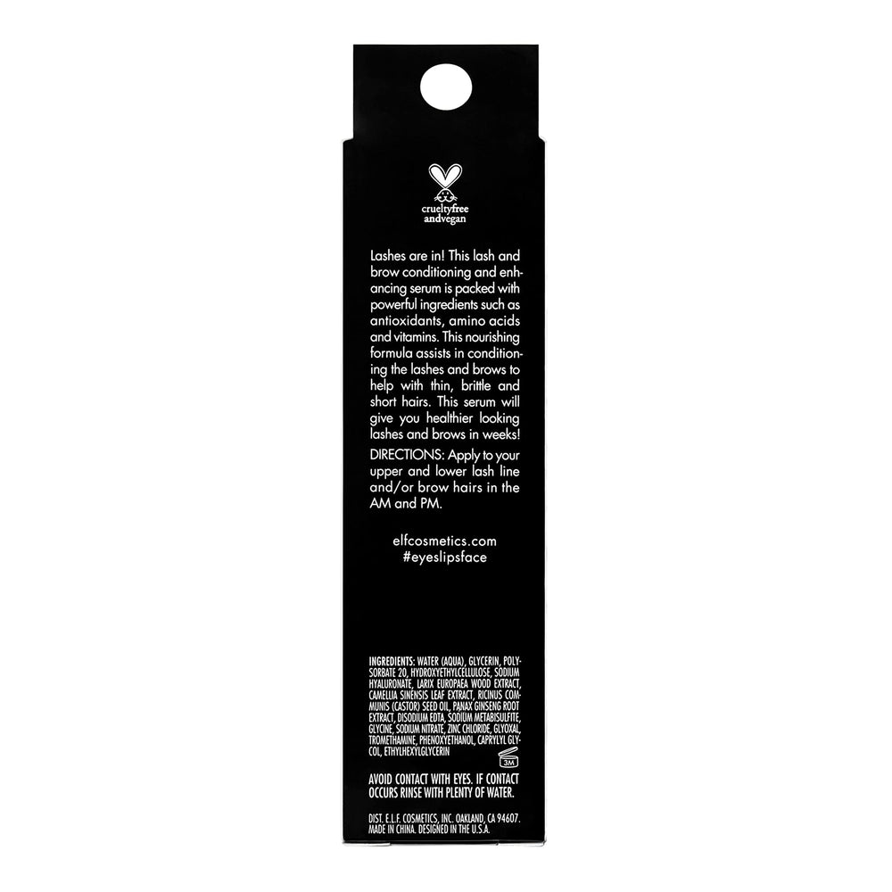 Uso diurno y nocturno con e.l.f. Serum para cuidado práctico de pestañas y cejas.