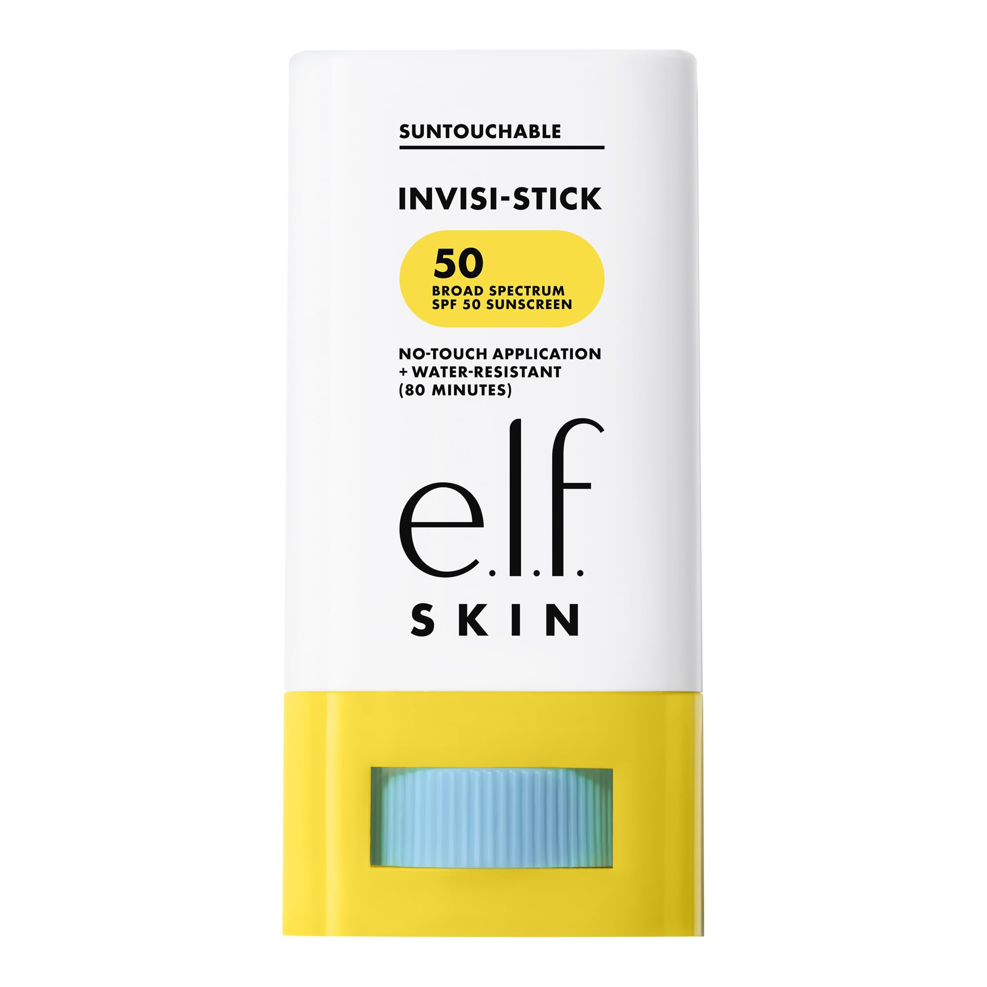e.l.f. SKIN Suntouchable Invisi-Stick SPF50 con aplicador portátil para uso diario.