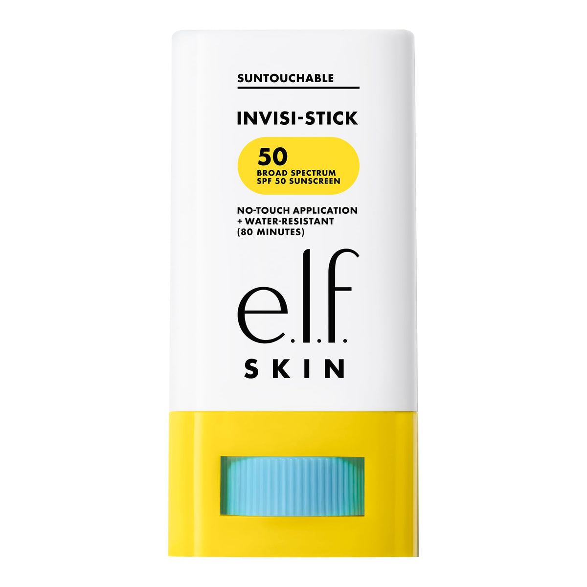 e.l.f. SKIN Suntouchable Invisi-Stick SPF50 con aplicador portátil para uso diario.