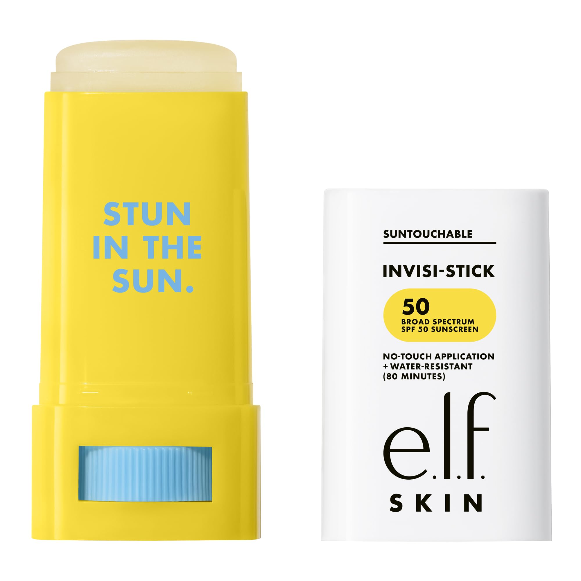 e.l.f. SKIN Suntouchable Invisi-Stick SPF50, acabado claro sin residuo blanco.