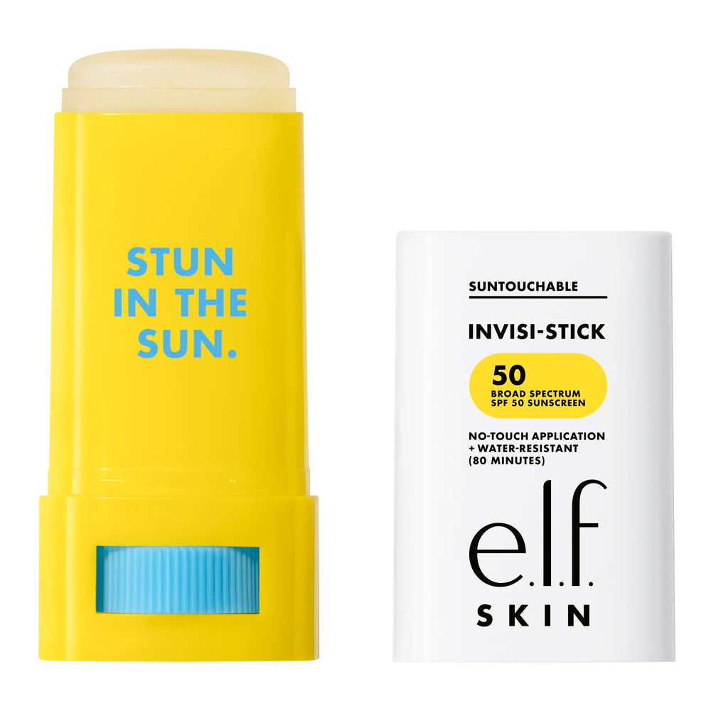 e.l.f. SKIN Suntouchable Invisi-Stick SPF50, acabado claro sin residuo blanco.