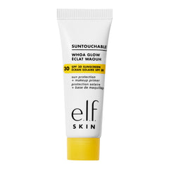e.l.f. Suntouchable Whoa Glow SPF 30 mini, empaque compacto para viaje y protección diaria.