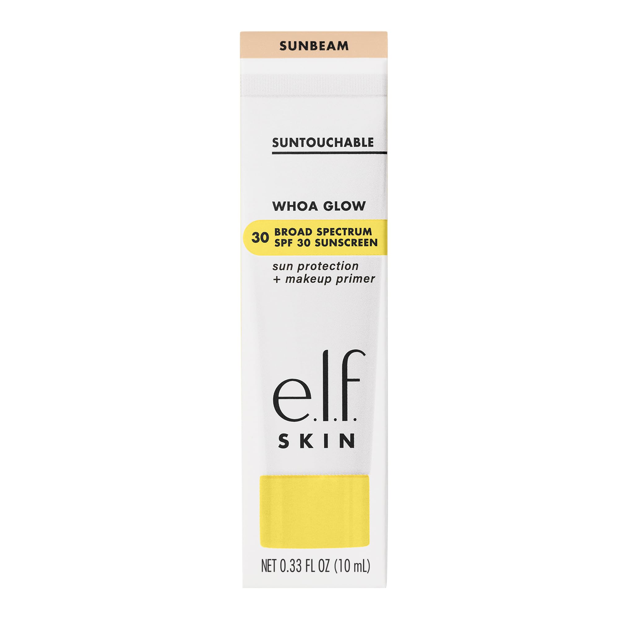 e.l.f. Suntouchable Whoa Glow SPF 30, opción vegana y libre de crueldad para piel sensible.