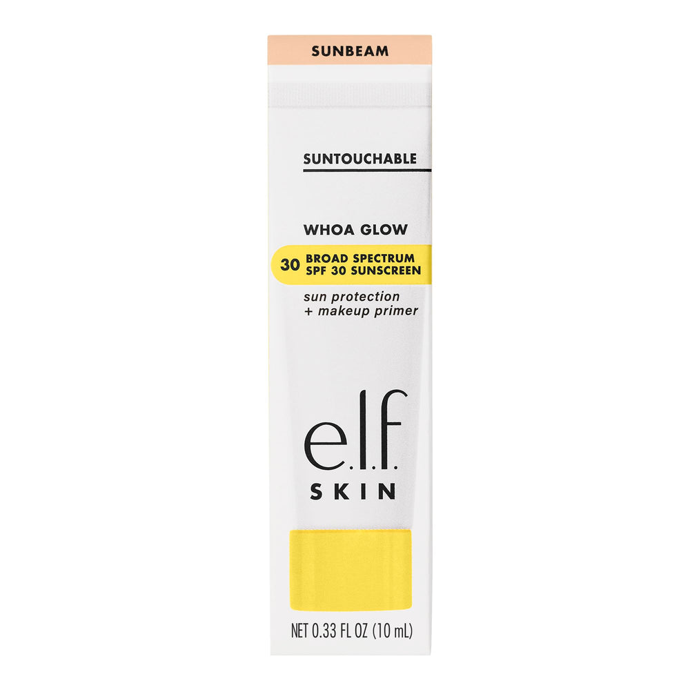 e.l.f. Suntouchable Whoa Glow SPF 30, opción vegana y libre de crueldad para piel sensible.