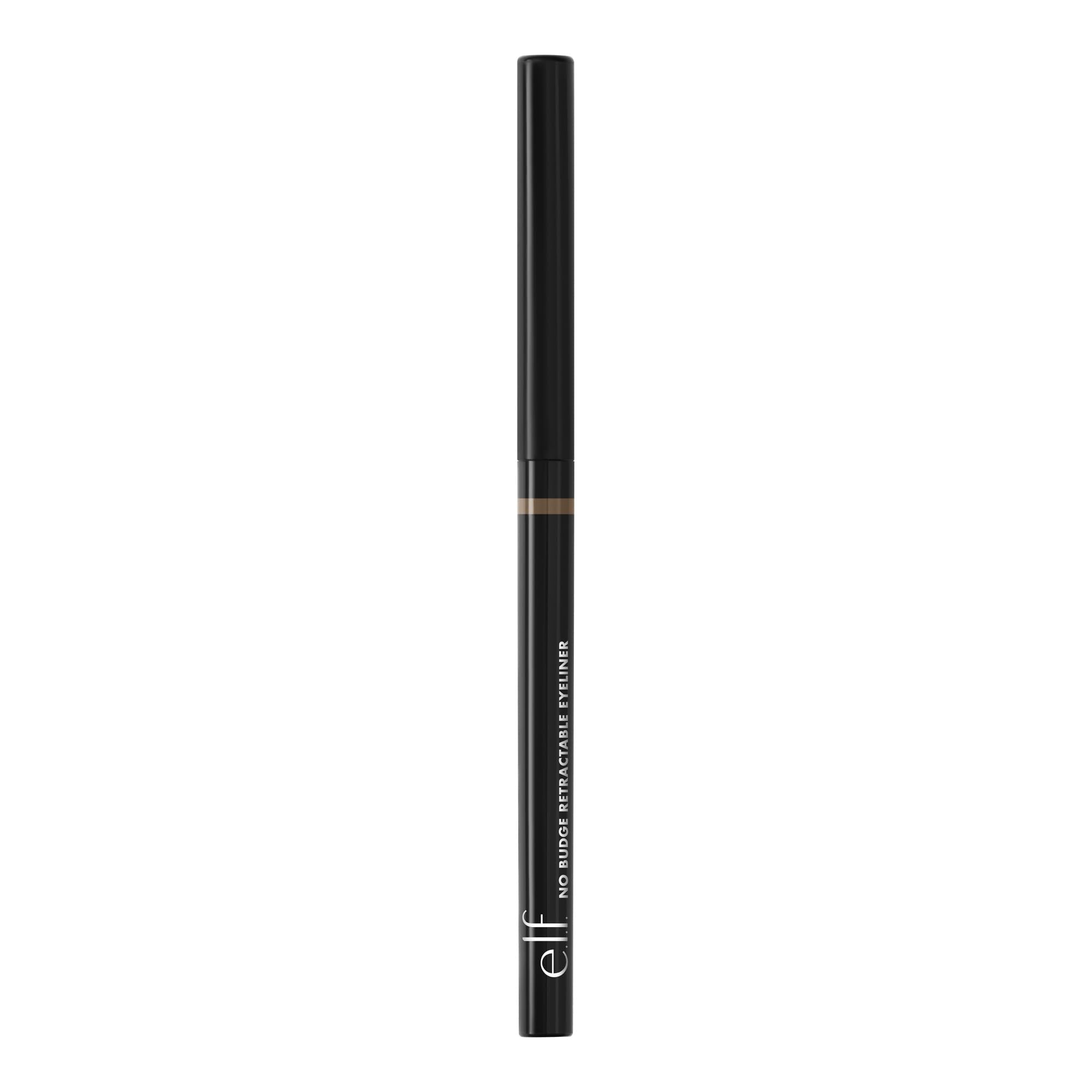 Packaging of e.l.f. No Budge Retractable Eyeliner Coffee emphasizing vegan, cruelty-free branding.