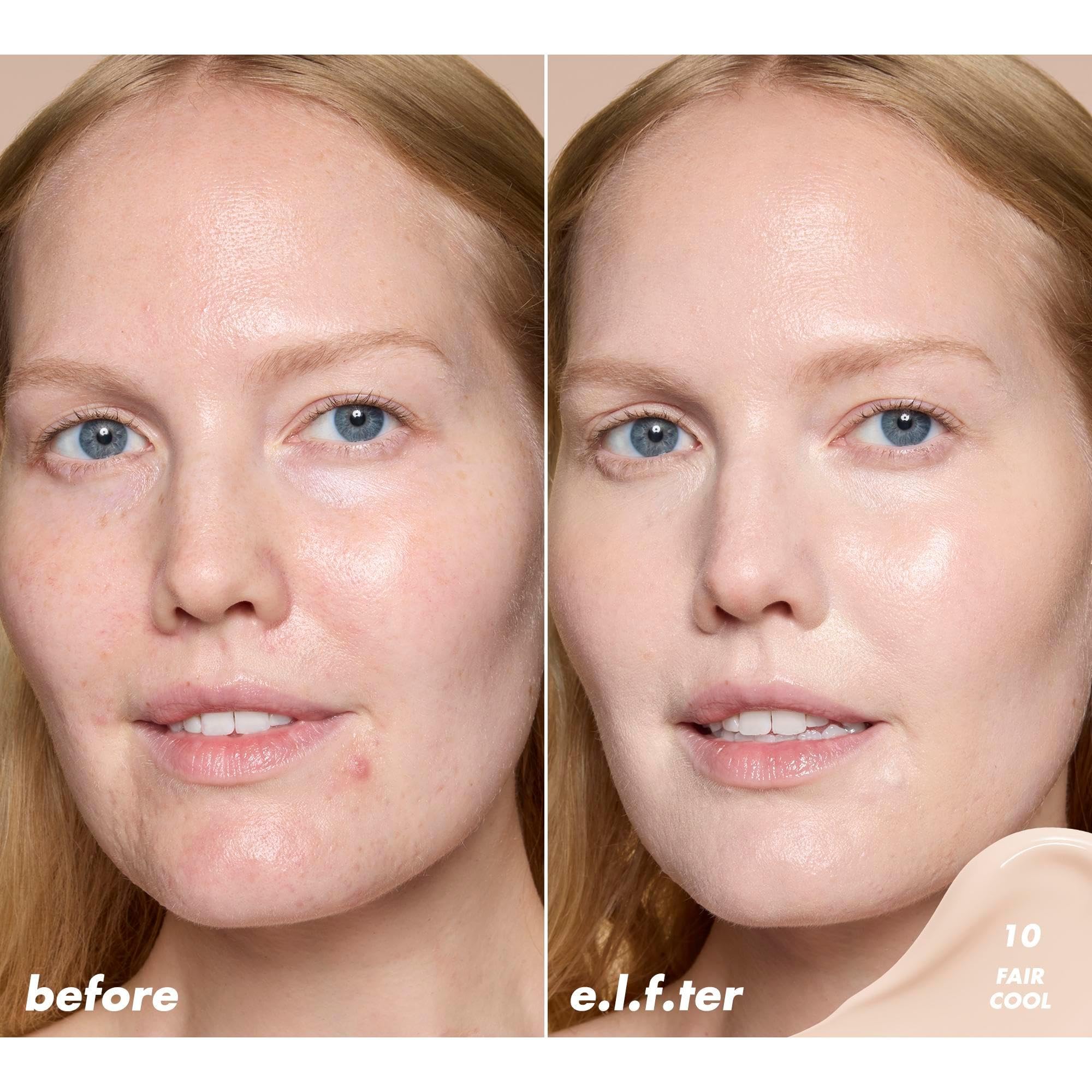 e.l.f. Soft Glam Satin Concealer under-eye swatch demonstrates color match for bags and shadows.