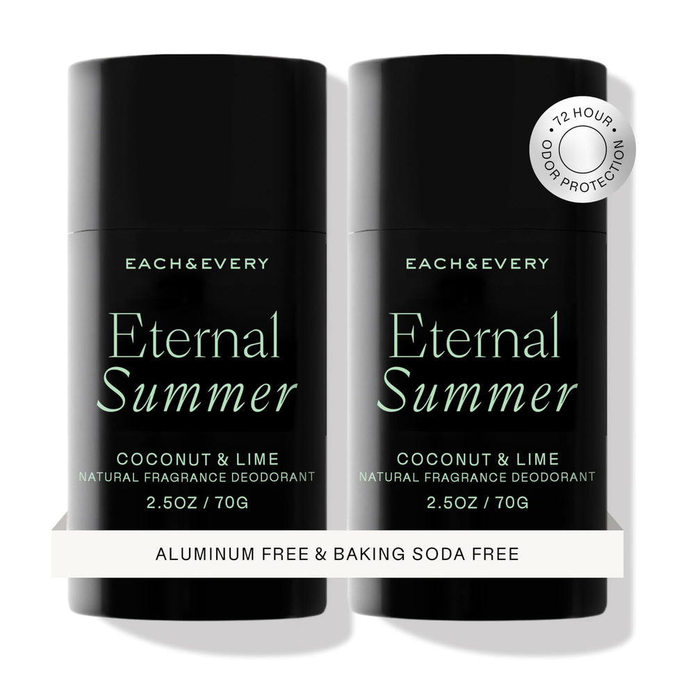 Each & Every aluminum-free deodorant pack in coconut-lime offers all-day freshness.