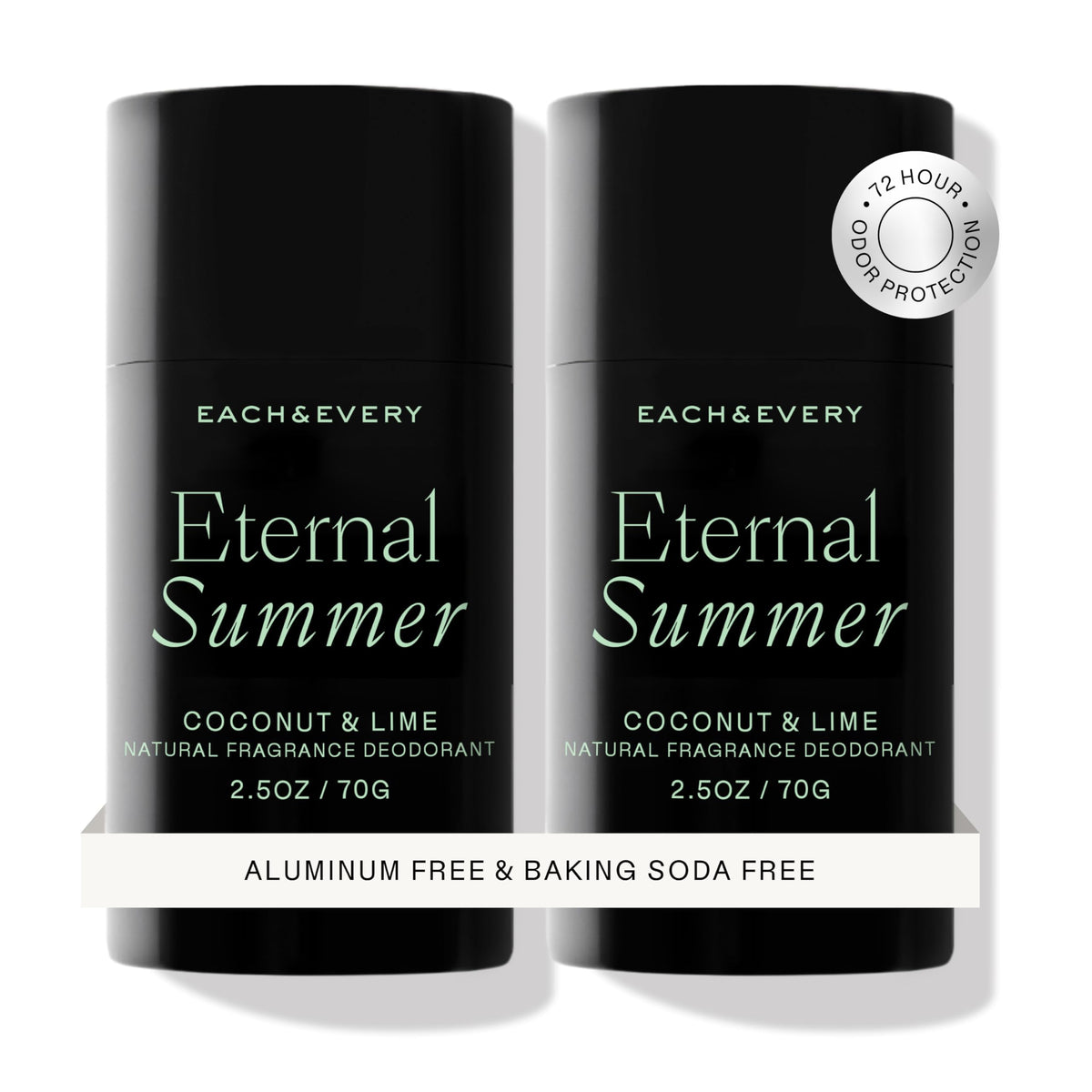 Each & Every aluminum-free deodorant pack in coconut-lime offers all-day freshness.