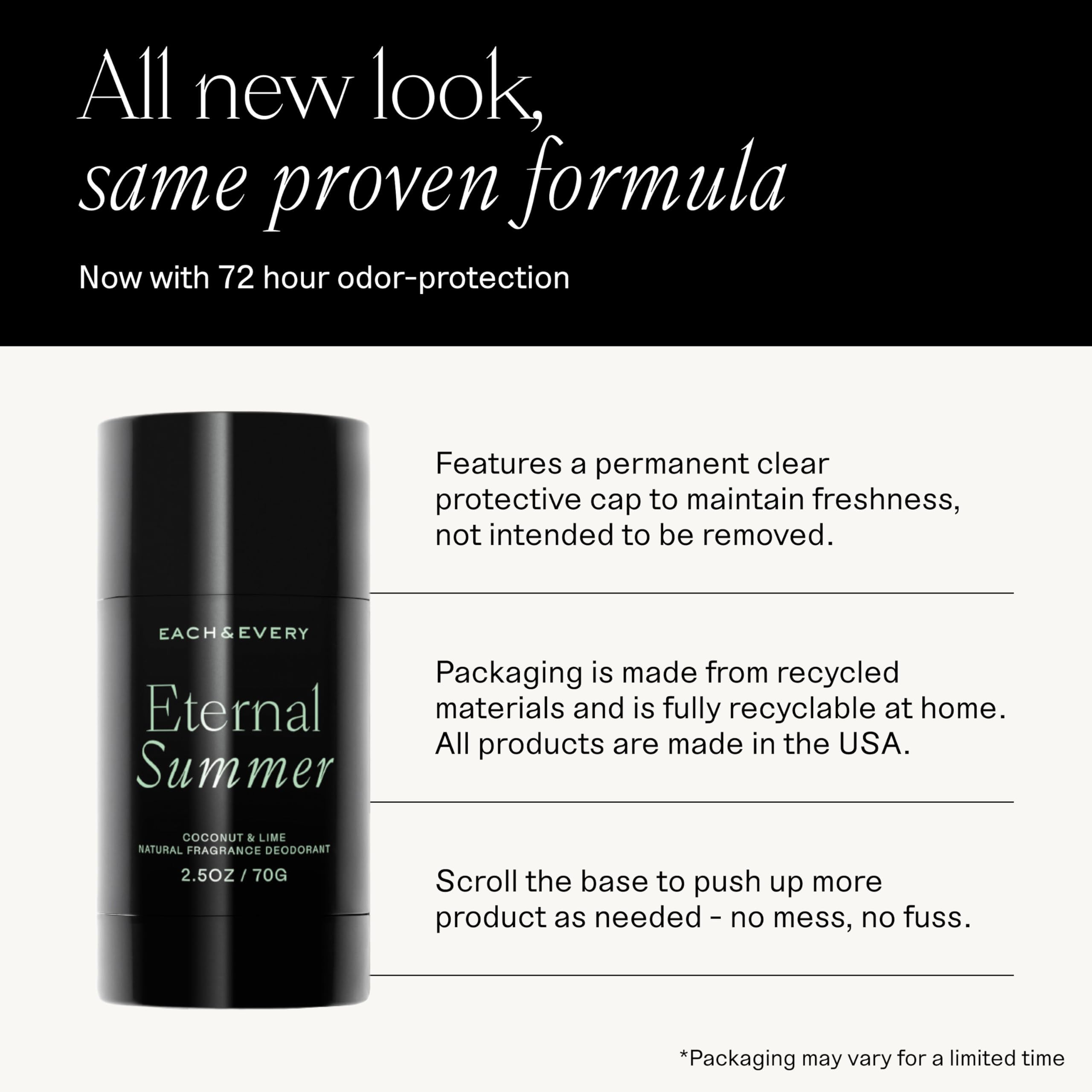 Each & Every aluminum-free deodorant stick in coconut-lime close-up shows creamy texture.