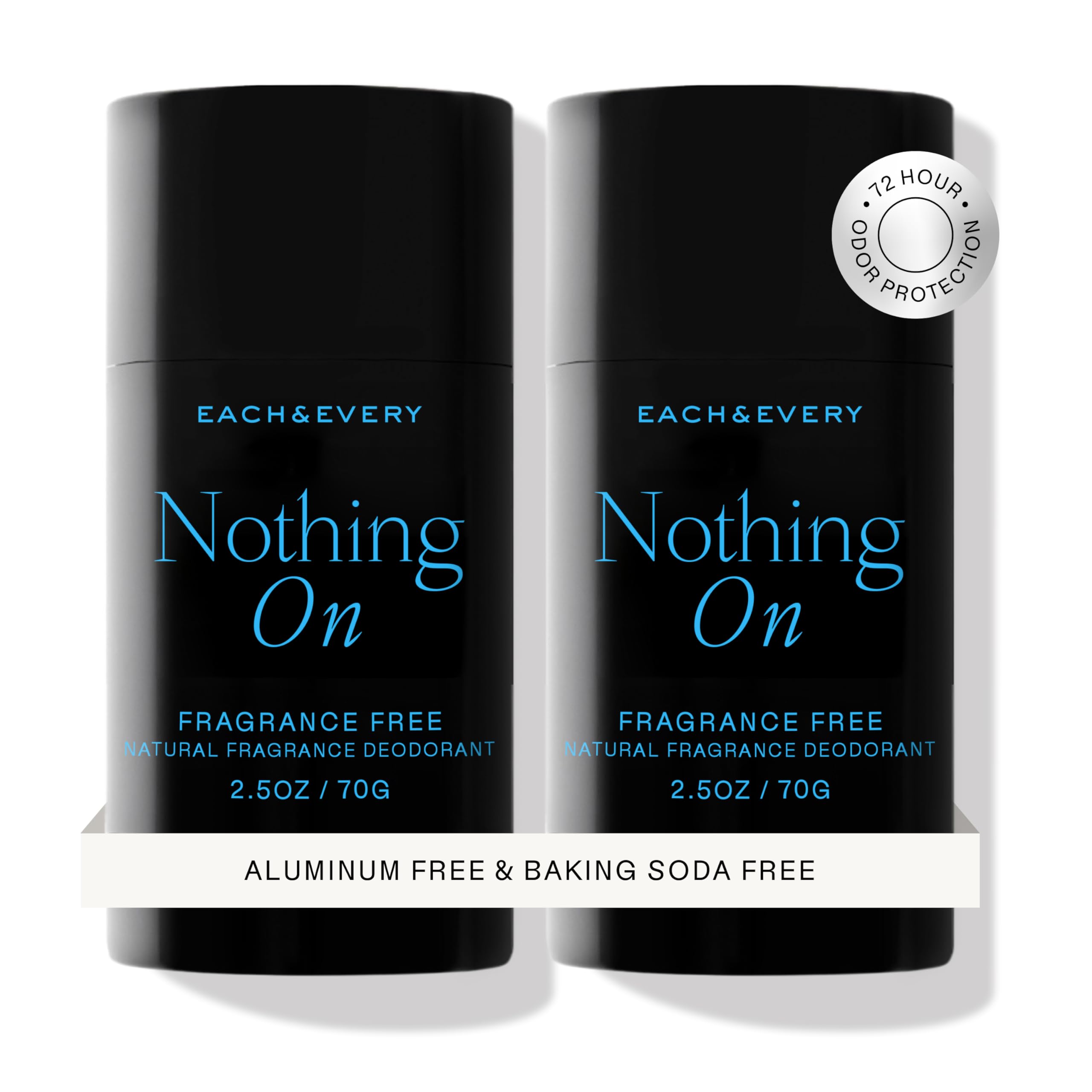 Each & Every aluminum-free deodorant unscented bottle for all-day freshness on sensitive skin.