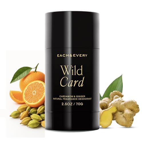 Each & Every aluminum-free deodorant stick with cardamom-ginger scent for all-day freshness.