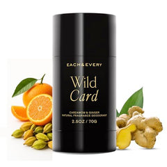 Each & Every aluminum-free deodorant stick with cardamom-ginger scent for all-day freshness.