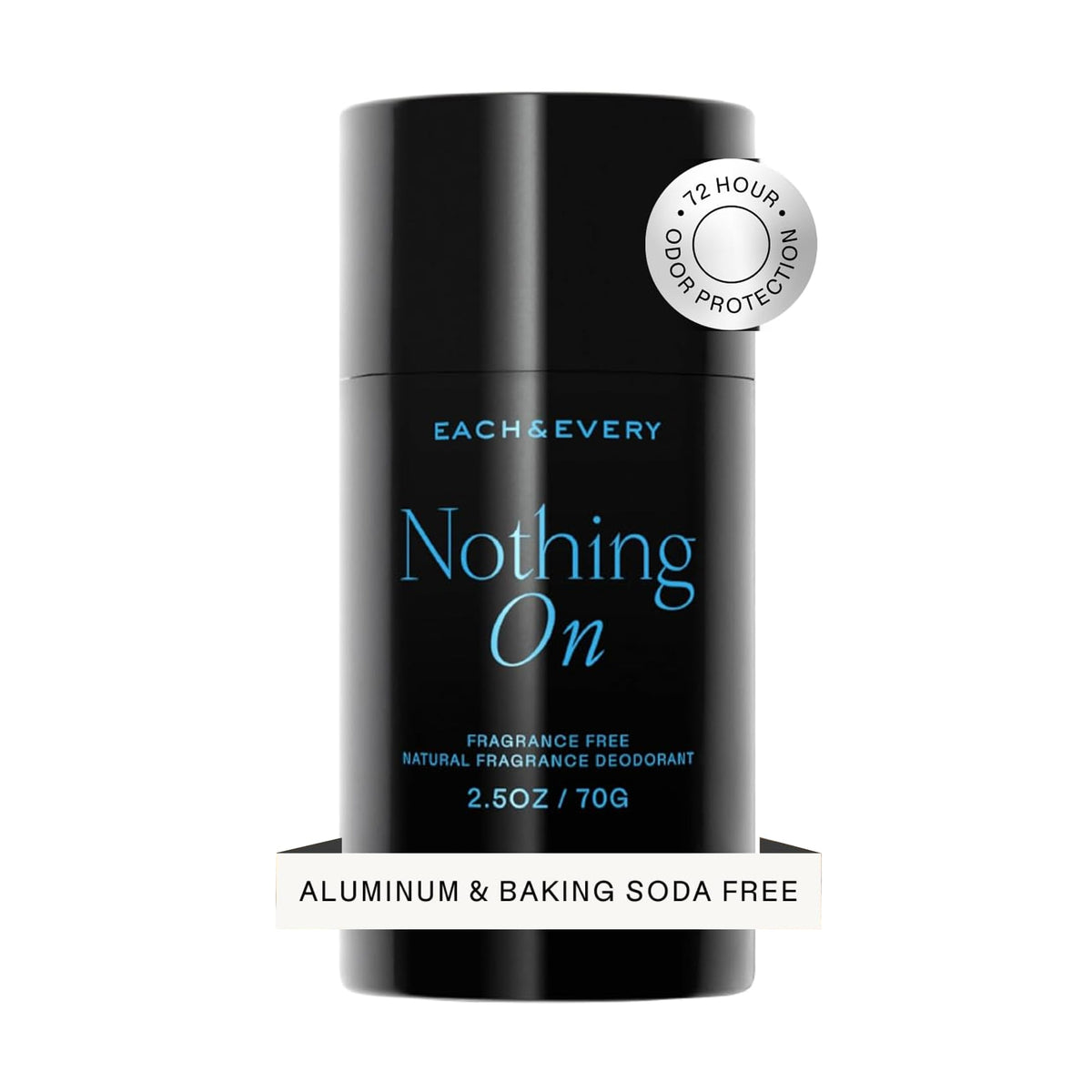 Each & Every aluminum-free deodorant bottle closeup showing smooth glide for sensitive skin.