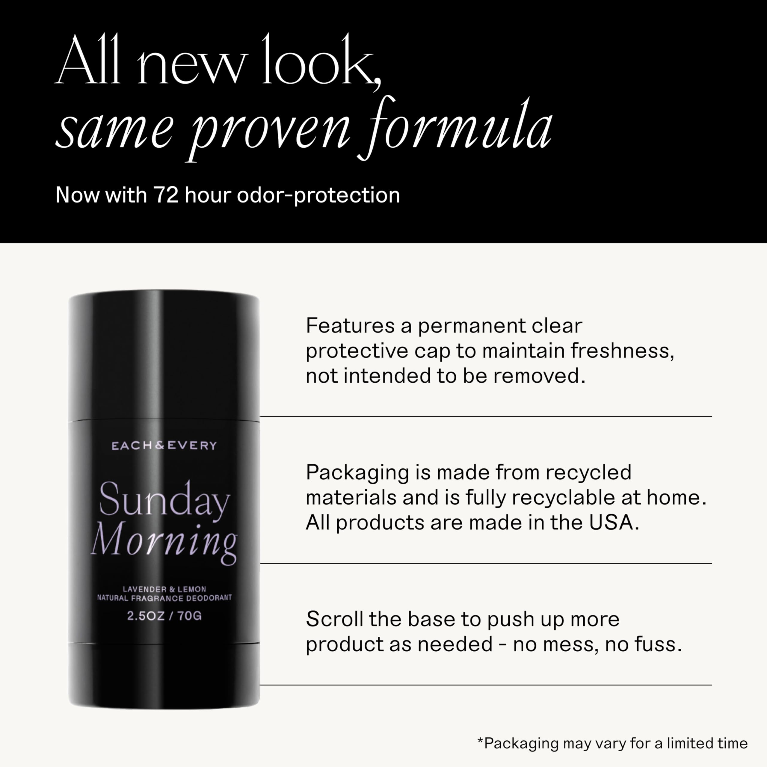 Each & Every rose-vanilla aluminum-free deodorant stick designed for sensitive skin comfort.