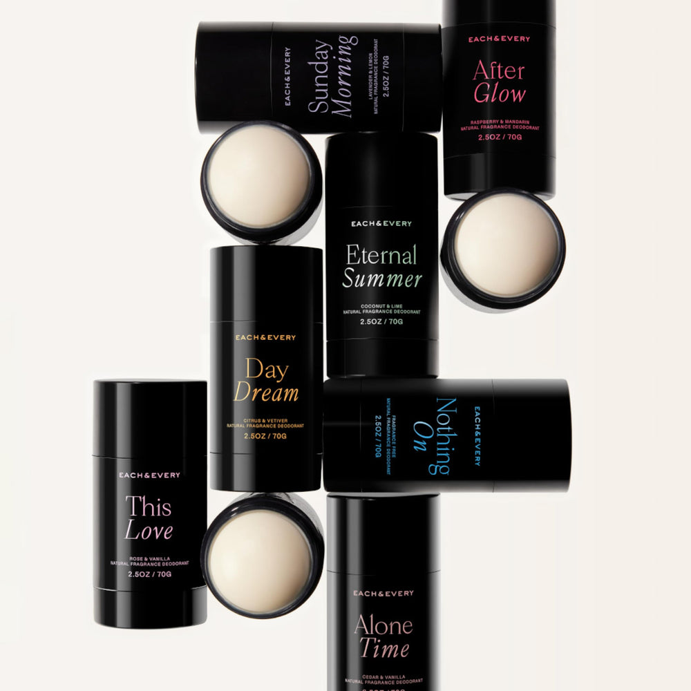 Scent experience image captures lavender-lemon and rose-vanilla aromas from Each & Every.