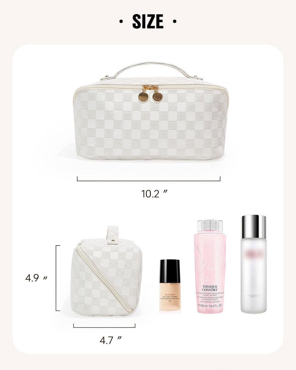 Eachy bag with divider and handle supports organized packing.