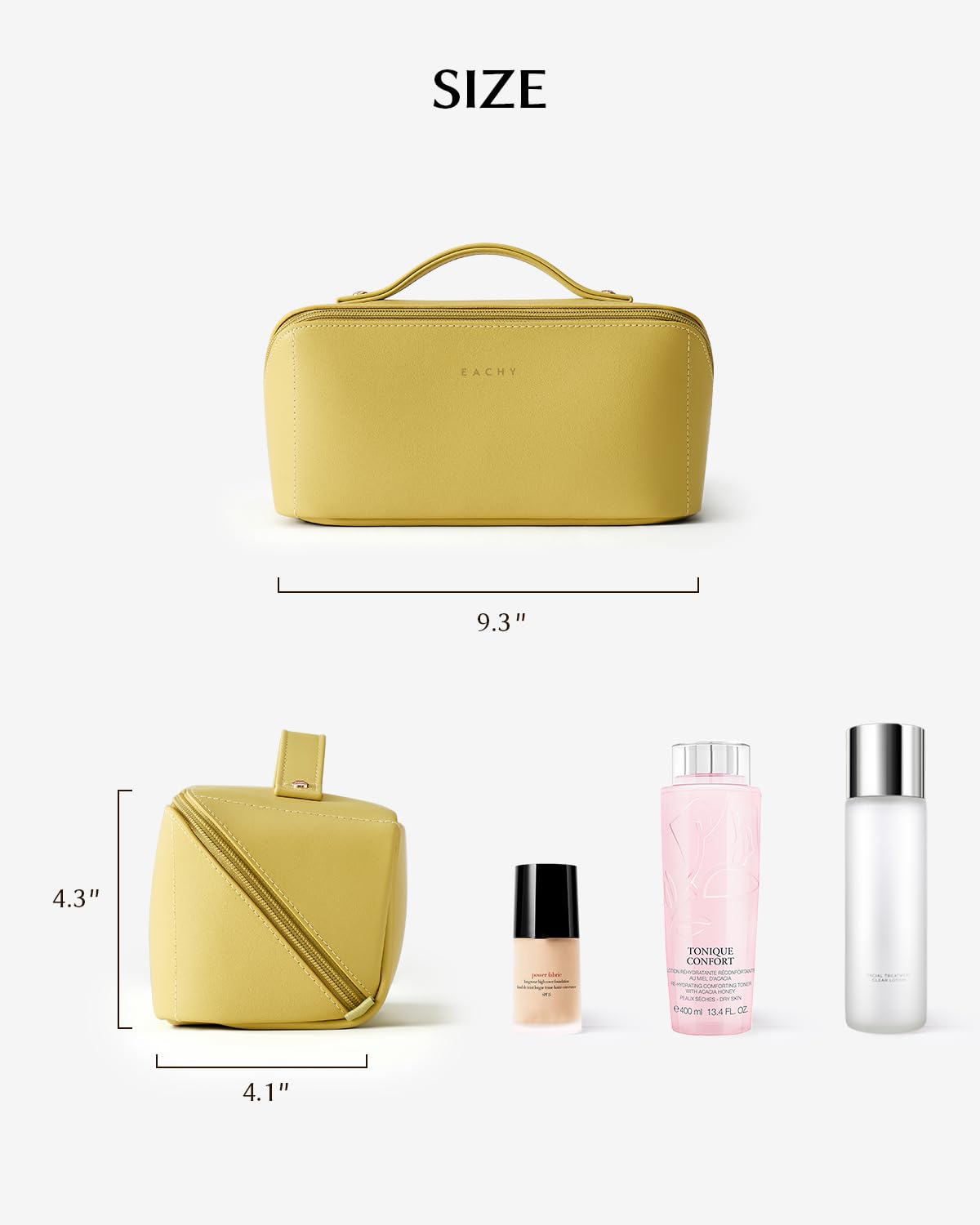 Eachy 2-in-1 bag stores makeup and bathroom essentials at home or away.