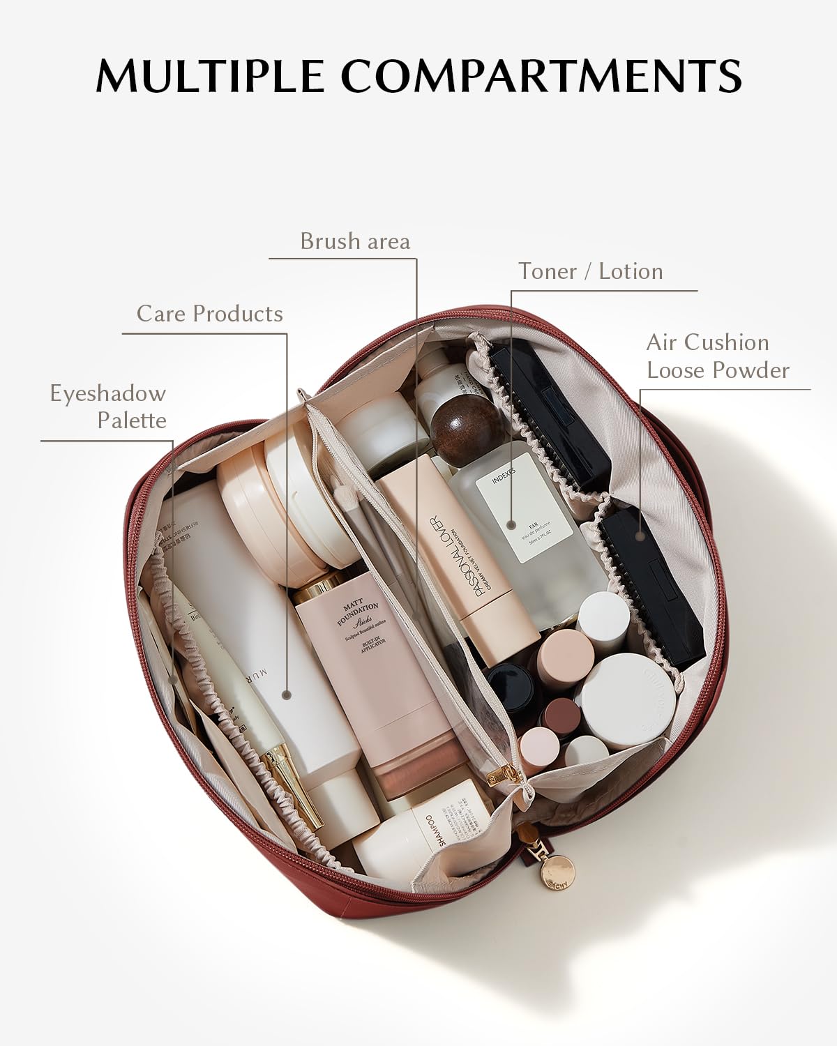 EACHY bag interior pockets keep cosmetics organized