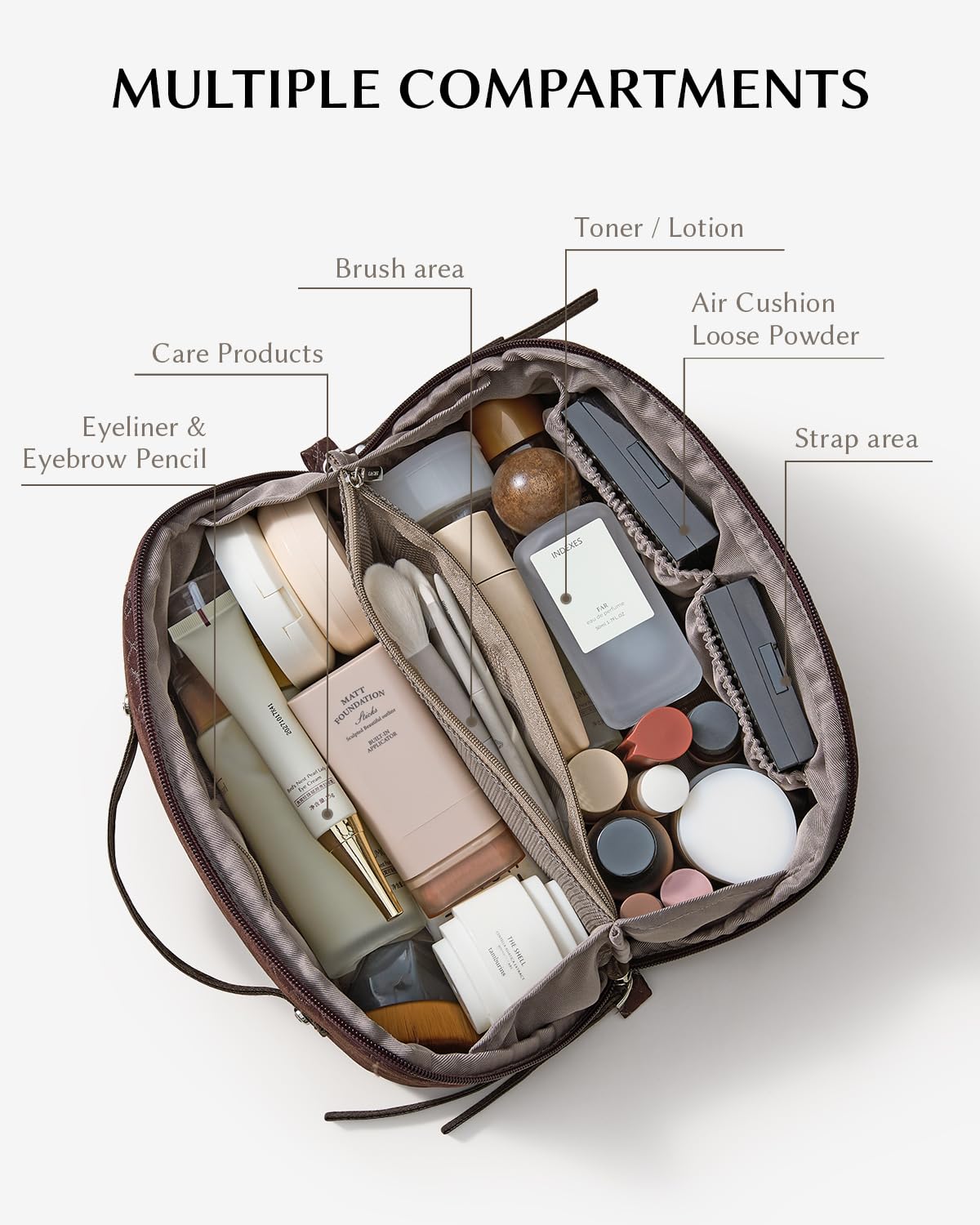 EACHY makeup bag interior pockets keep cosmetics organized and visible