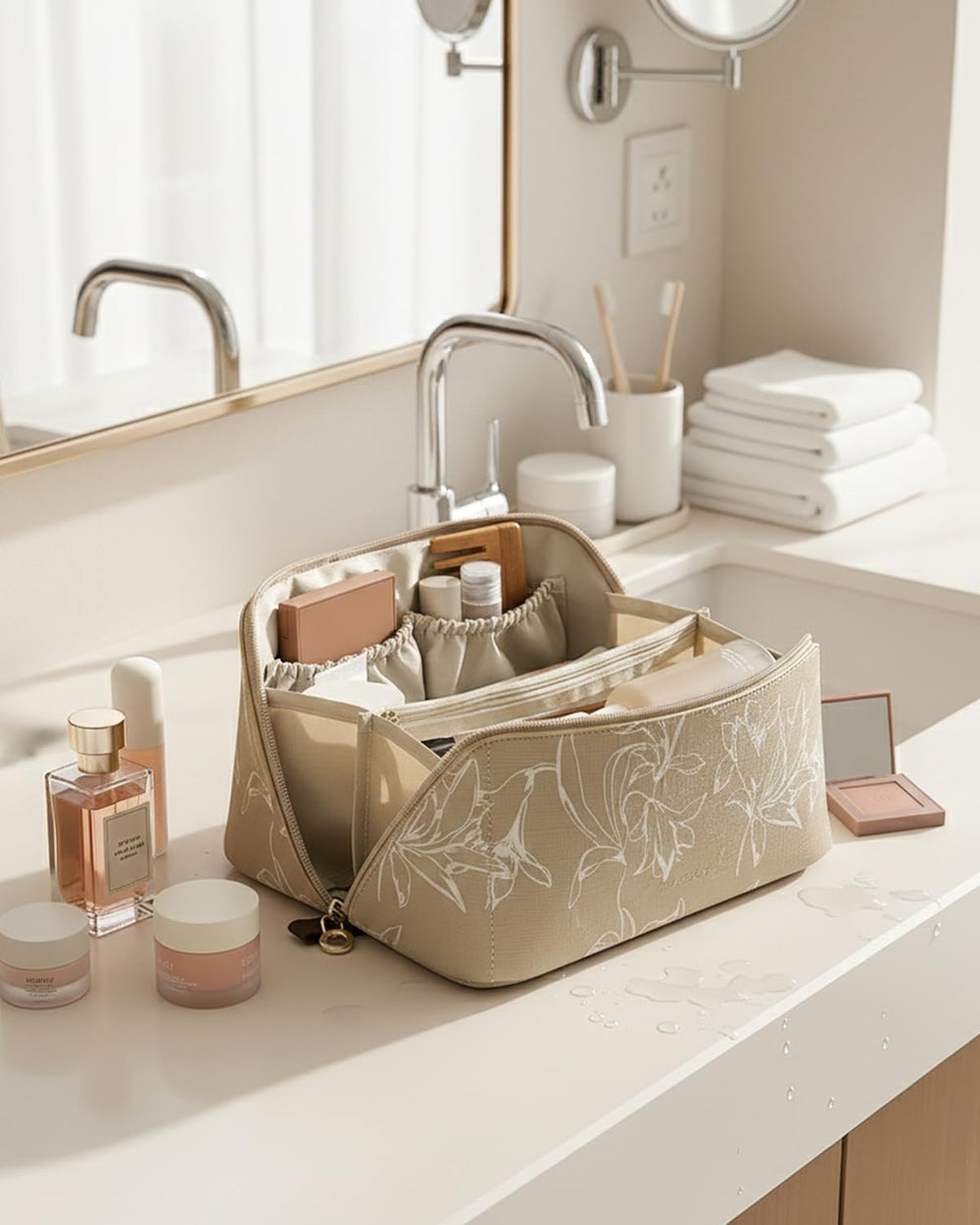 Eachy overnight-trip companion fits essential beauty items for short getaways.