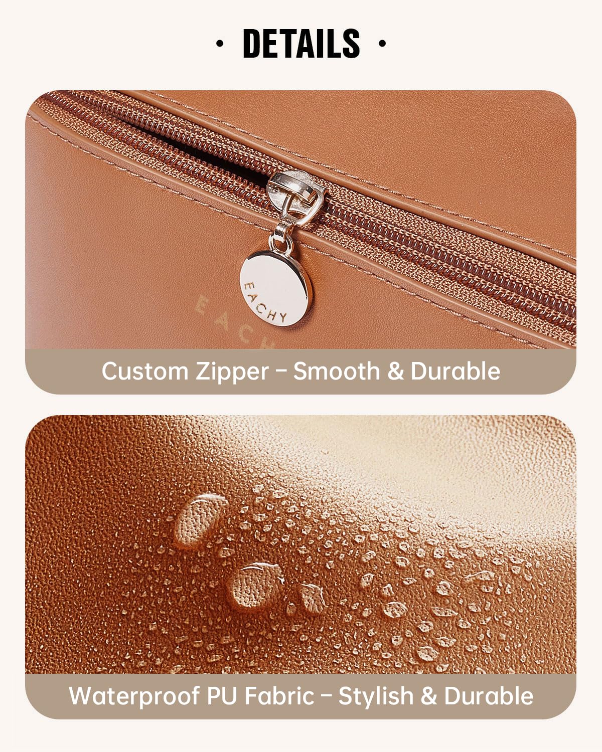 Eachy makeup and toiletry bag combo keeps skincare and toothbrushes organized.