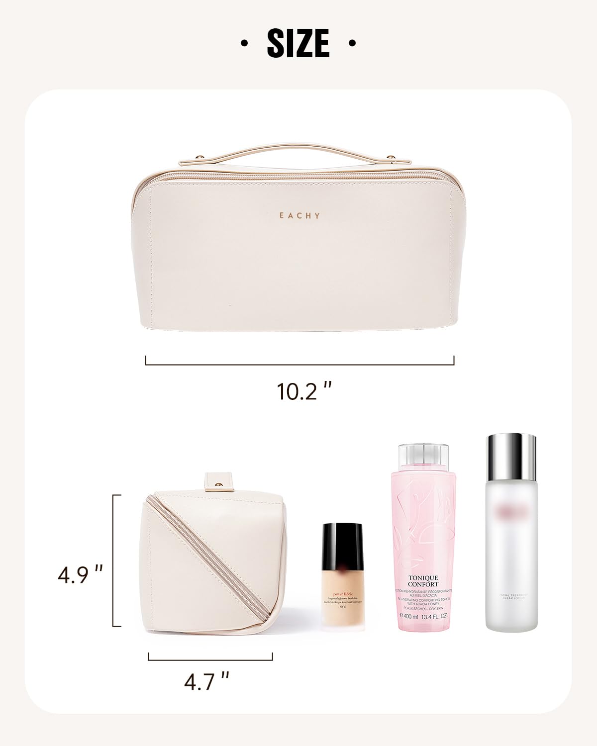 Eachy travel makeup bag – carry-on friendly for hassle-free airport packing.