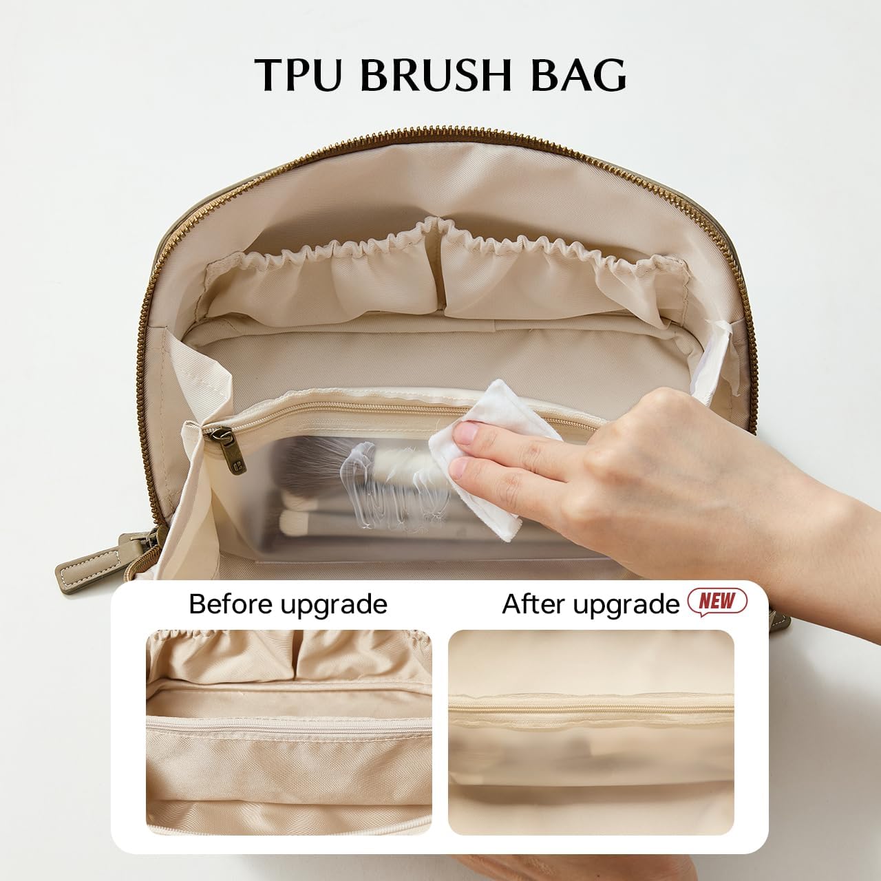 EACHY makeup bag with divider for organized travel compartments.
